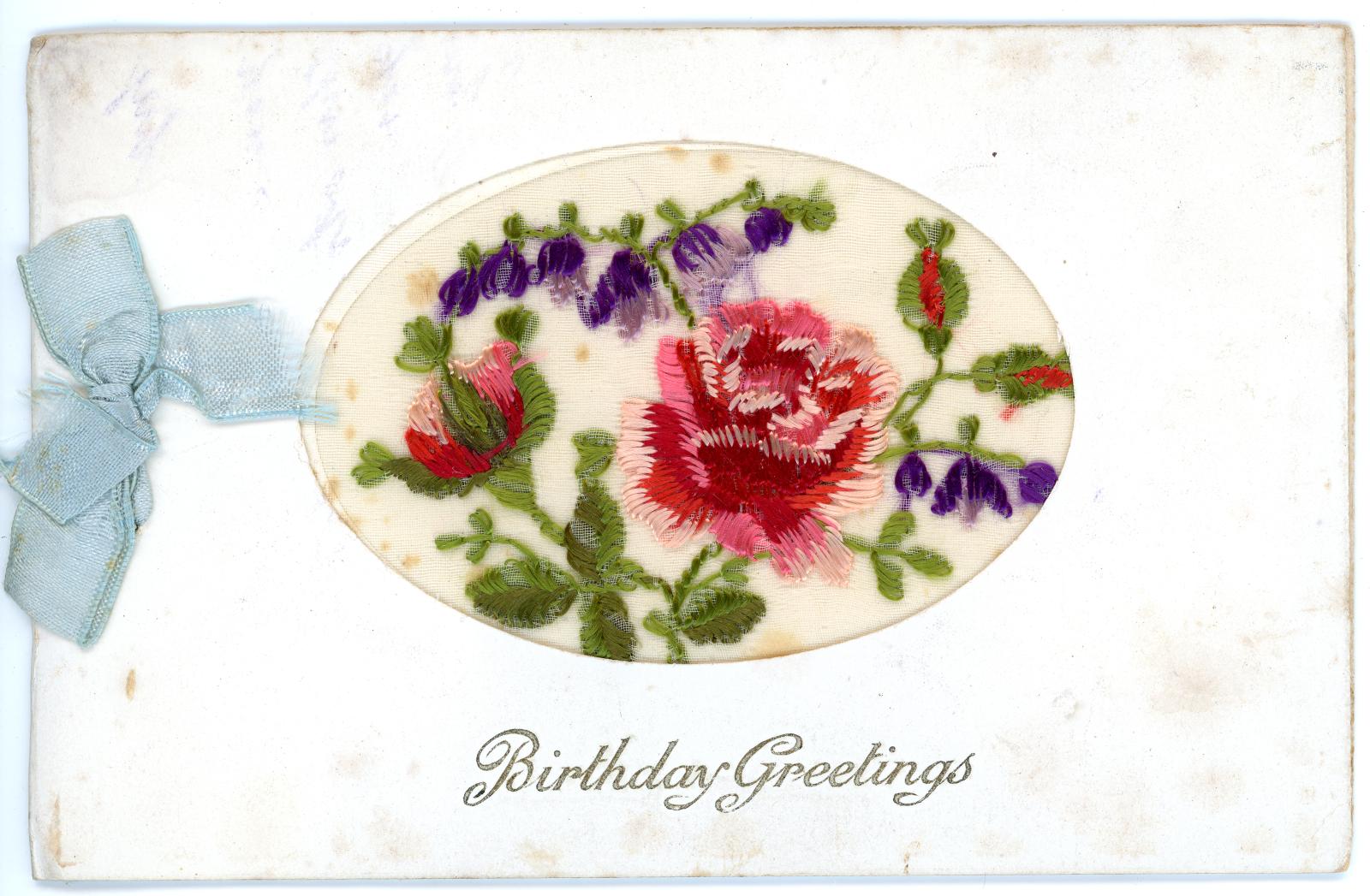  Item name First World War Embroidered Silk Birthday Card sent from Pte. Edward Charles MOUCHEMORE 6351