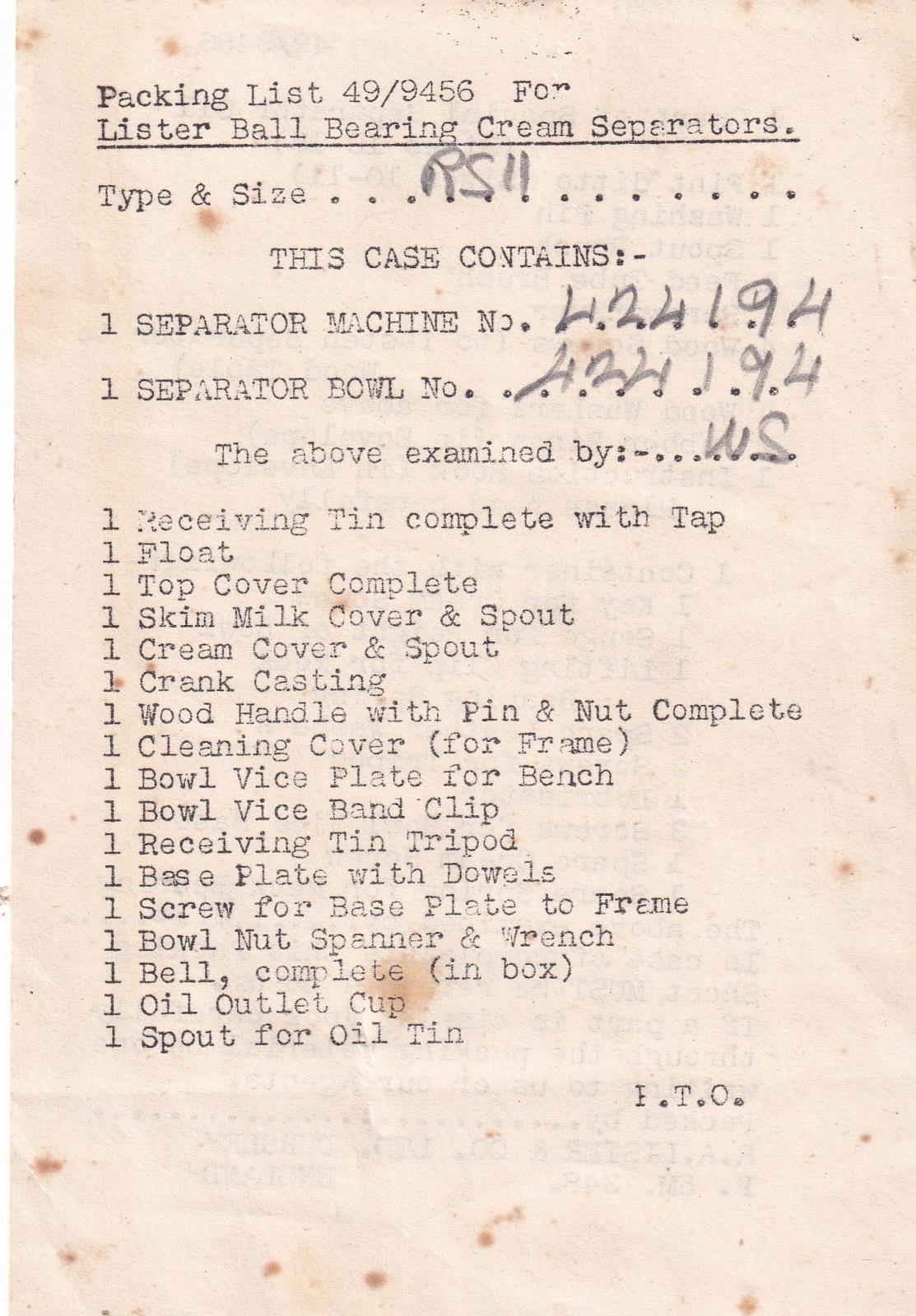 Packing List - page 1