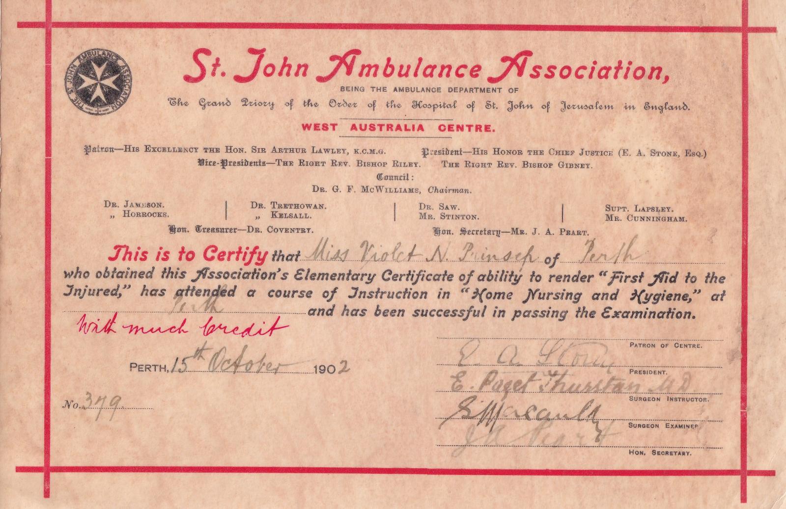 St John Ambulance Assoc - October 1902