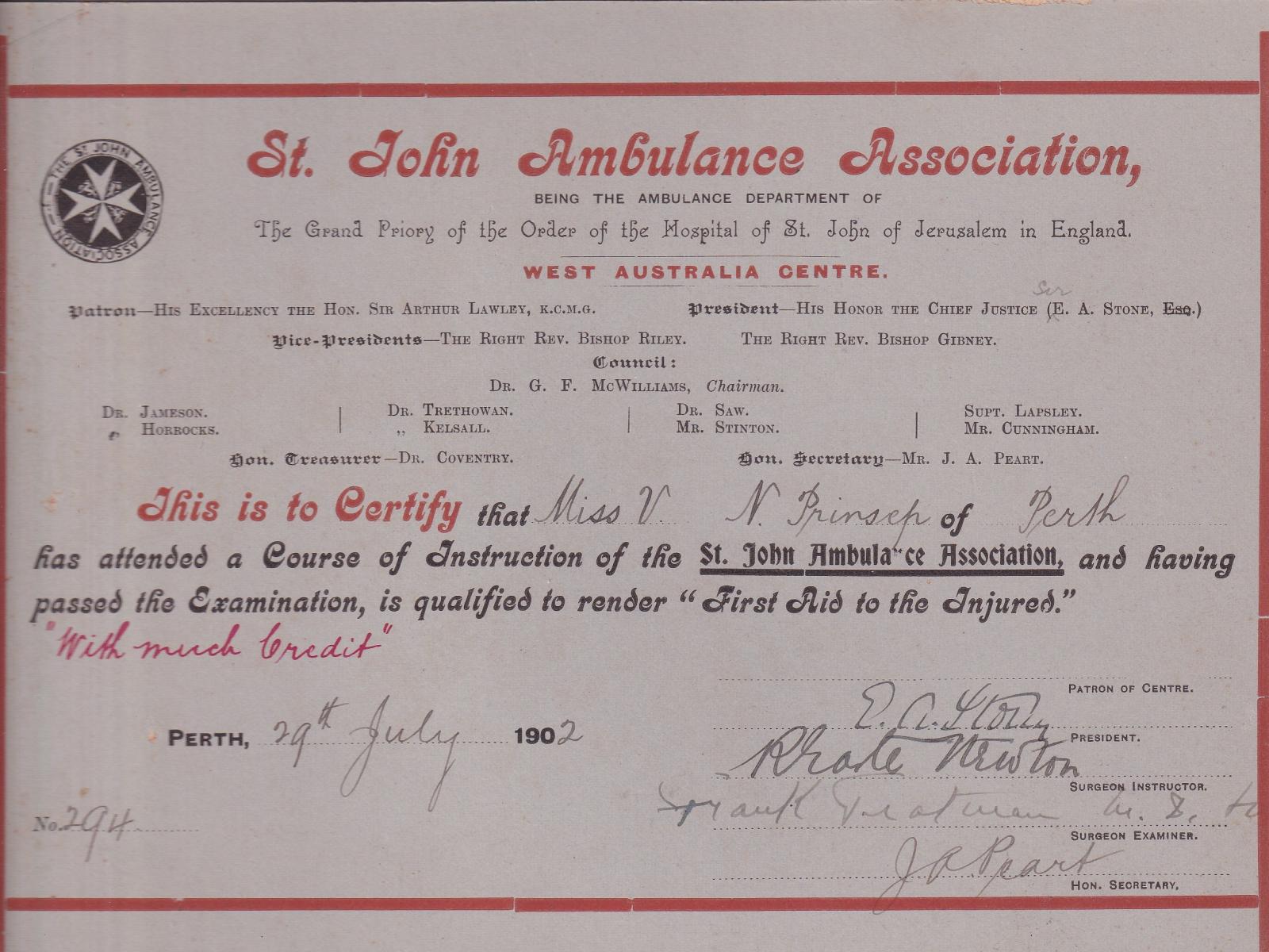 St John Ambulance Assoc - July 1902