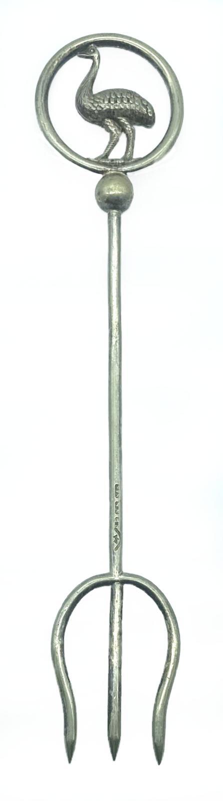 Silver plated trident bread fork with decorative top - Emu