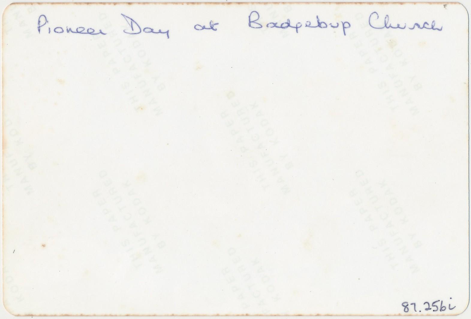 Back of photograph of Pioneer Day at St. Peter's Church, Badgebup