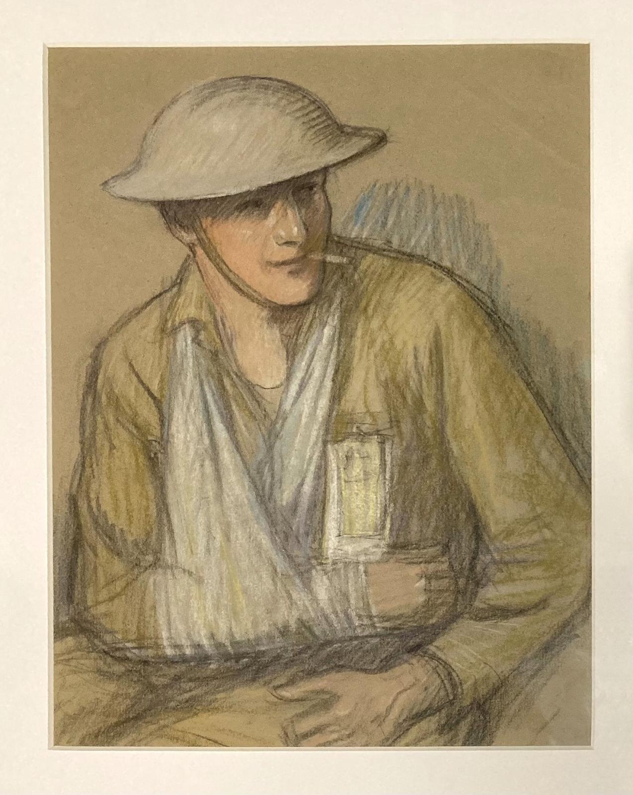 Close up of 'Wounded smoking cigarette' by Florence White 1918