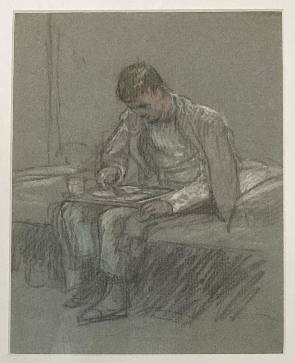 Close up of 'Wounded eating on bed' by Florence White 1918