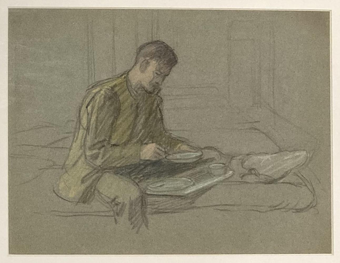 Close up of 'Wounded in foot on bed' by Florence White 1918