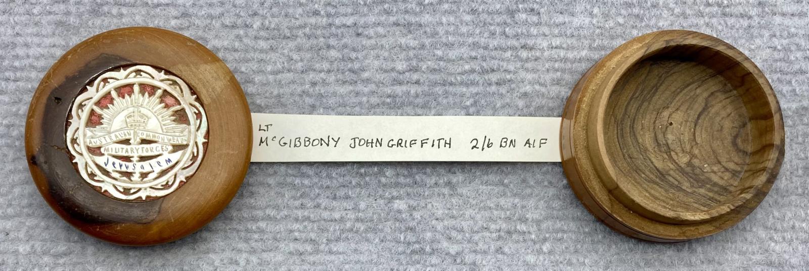 Souvenir trinket box from Jerusalem showing name of owner