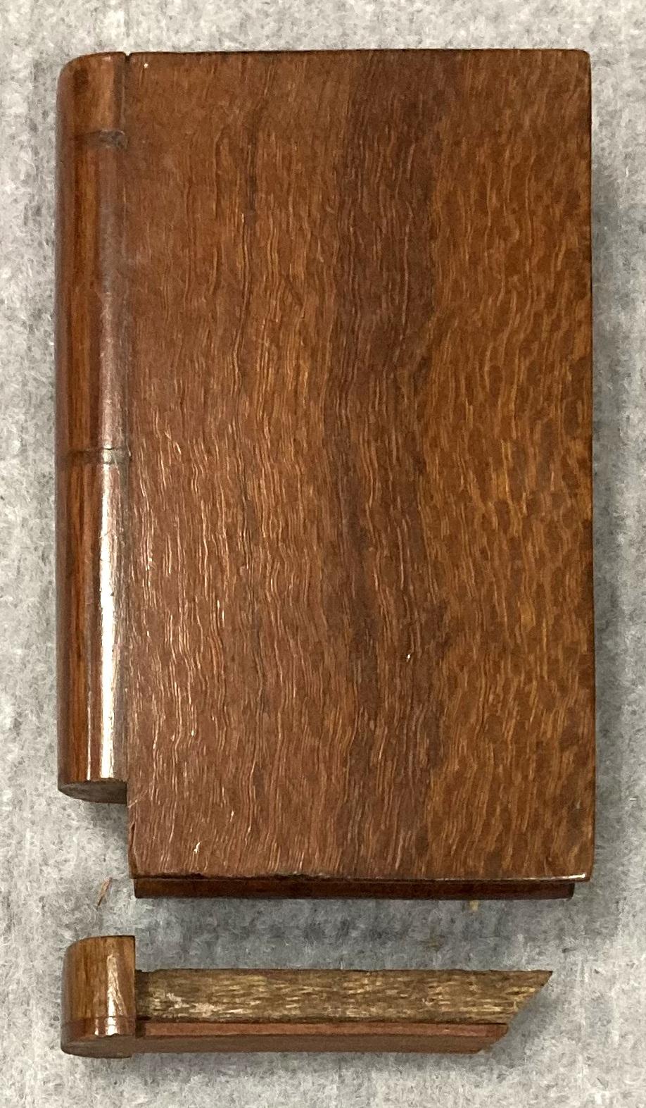 View from top of open souvenir timber book 