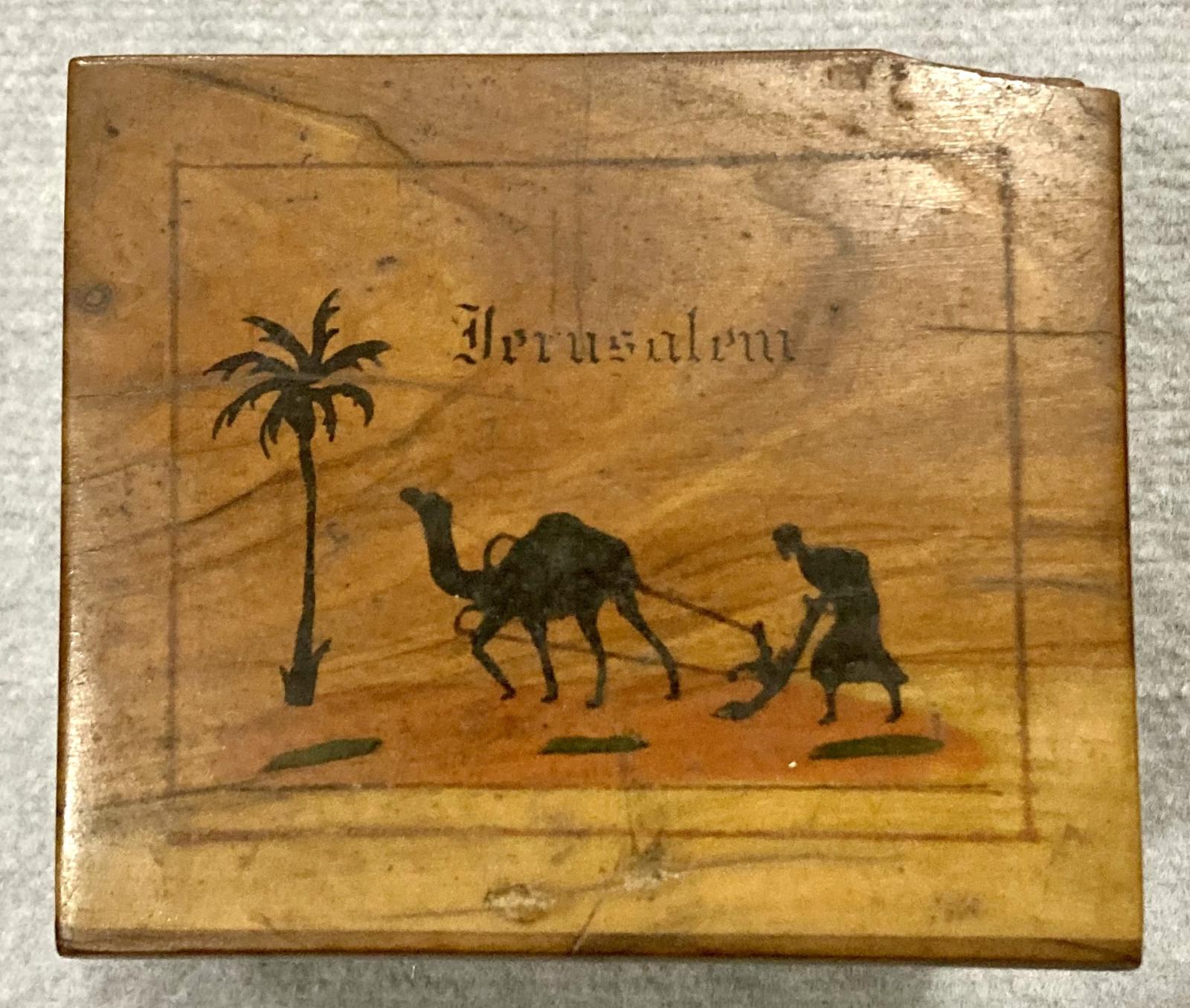 Top view of souvenir olive wood jewellery box 