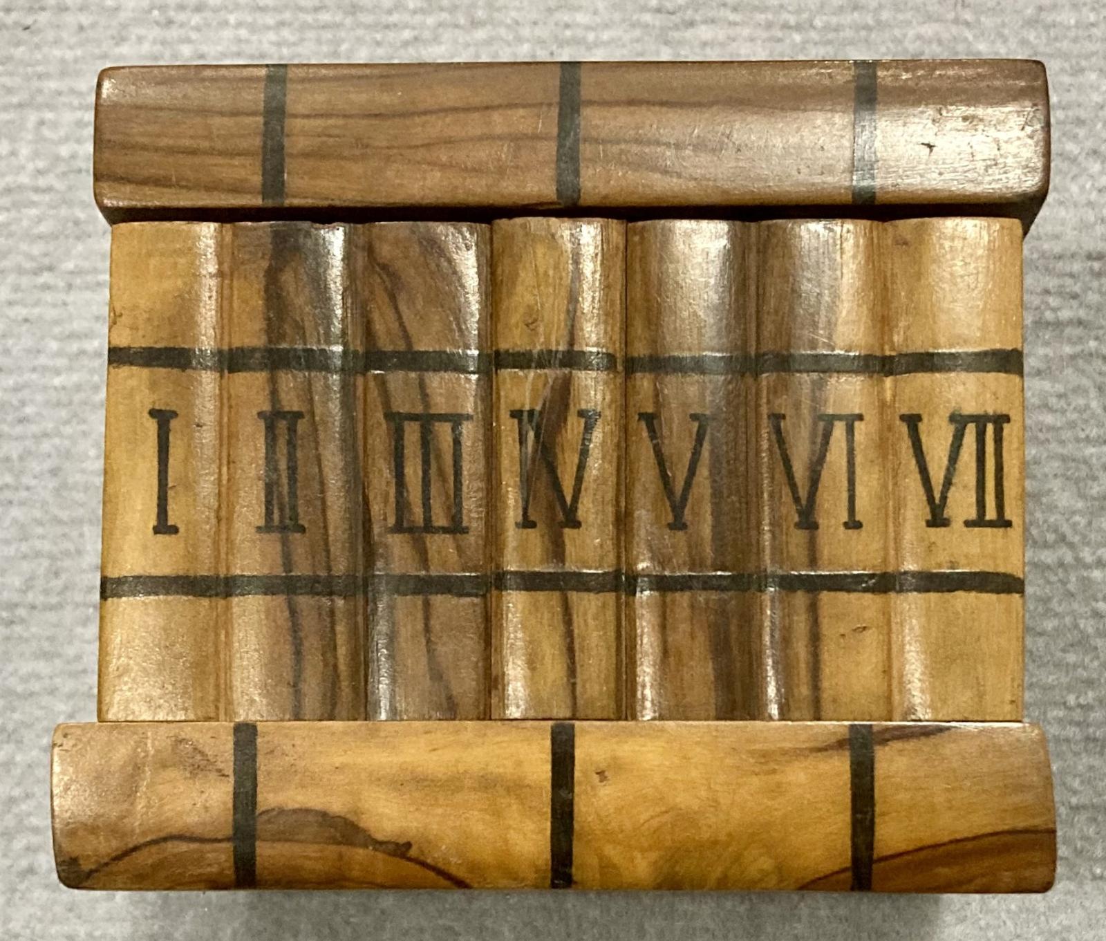 Front view of souvenir olive wood jewellery box 