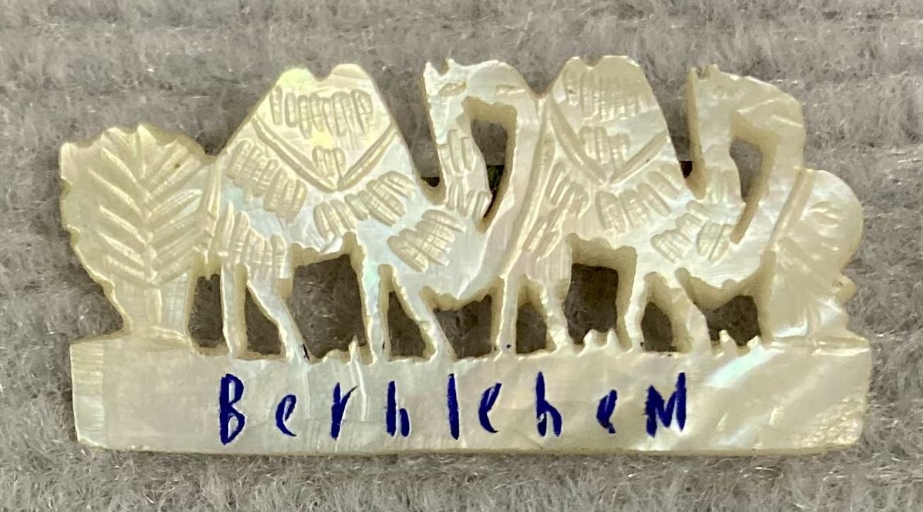 Mother of Pearl camel brooch sent from Bethlehem by Theophilus Thomas Walters
