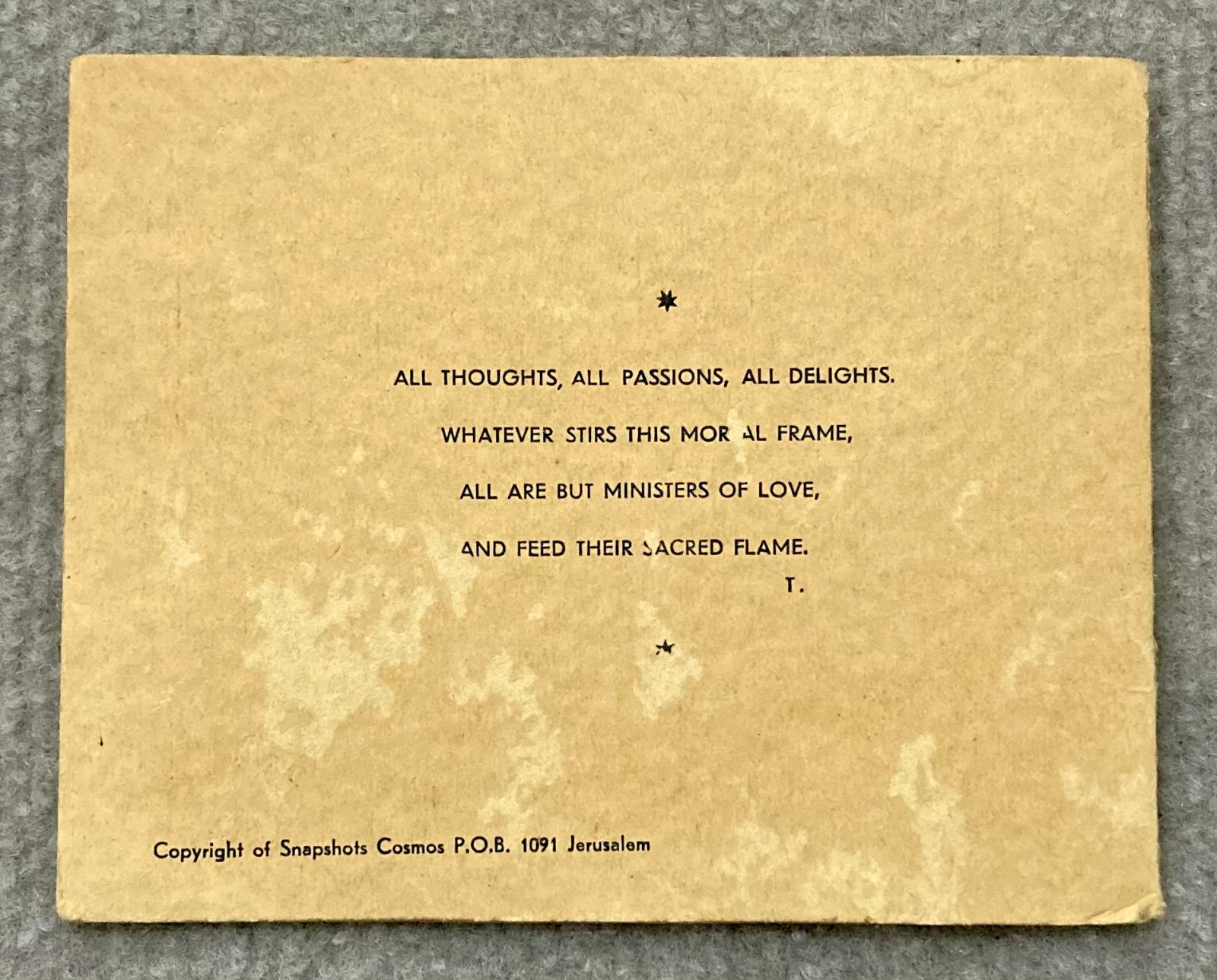 Back of Christmas card sent from the Holy Land by Godfrey Edward Wignall 