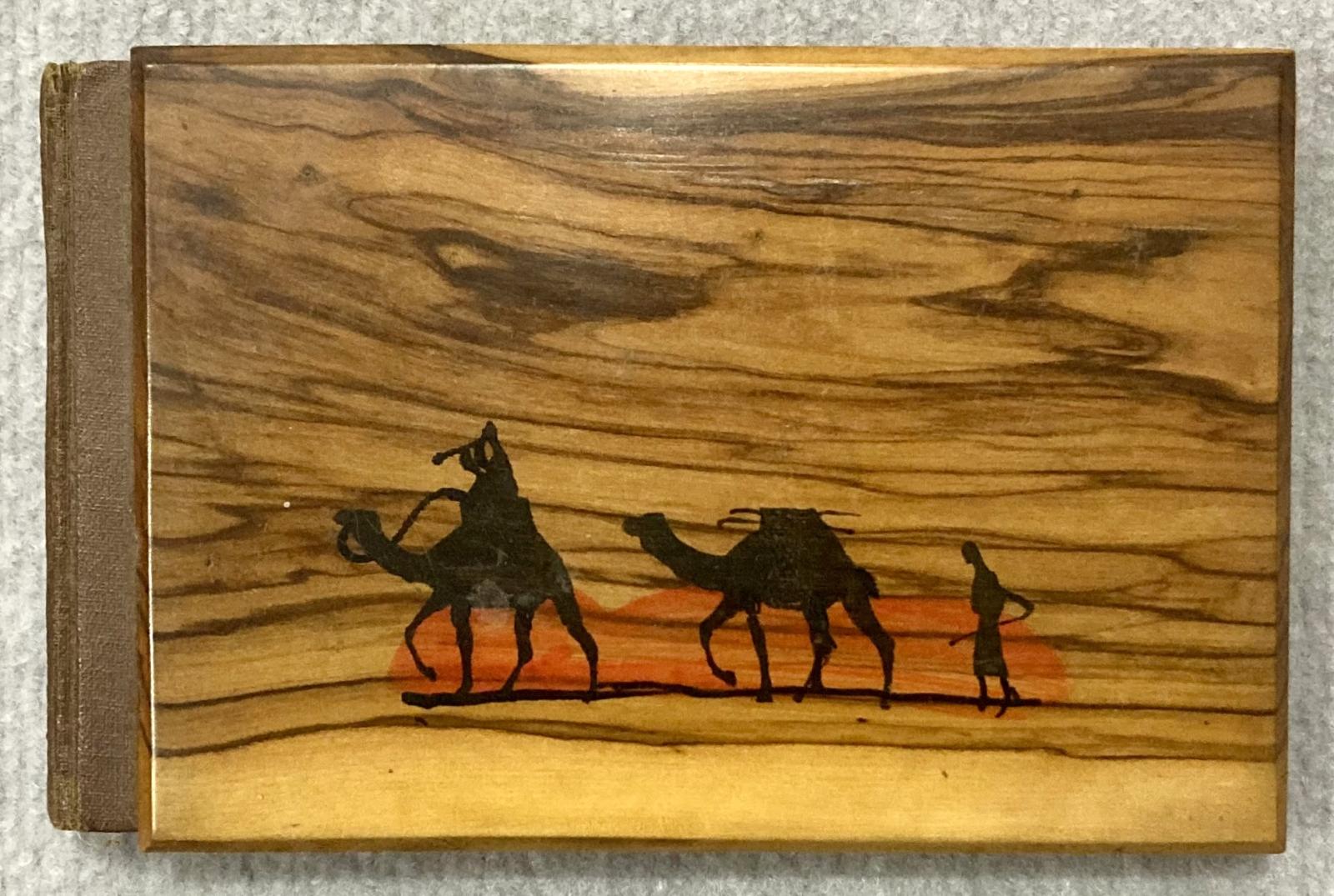 Front cover of souvenir olive wood album sent by George Benton from the Holy Land 1941