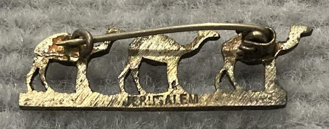 Reverse of metal camel brooch sent from Jerusalem by Stanley Richard Steele