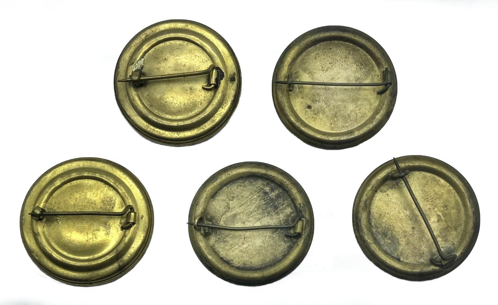 Reverse of five buttons featuring military leaders from World War One