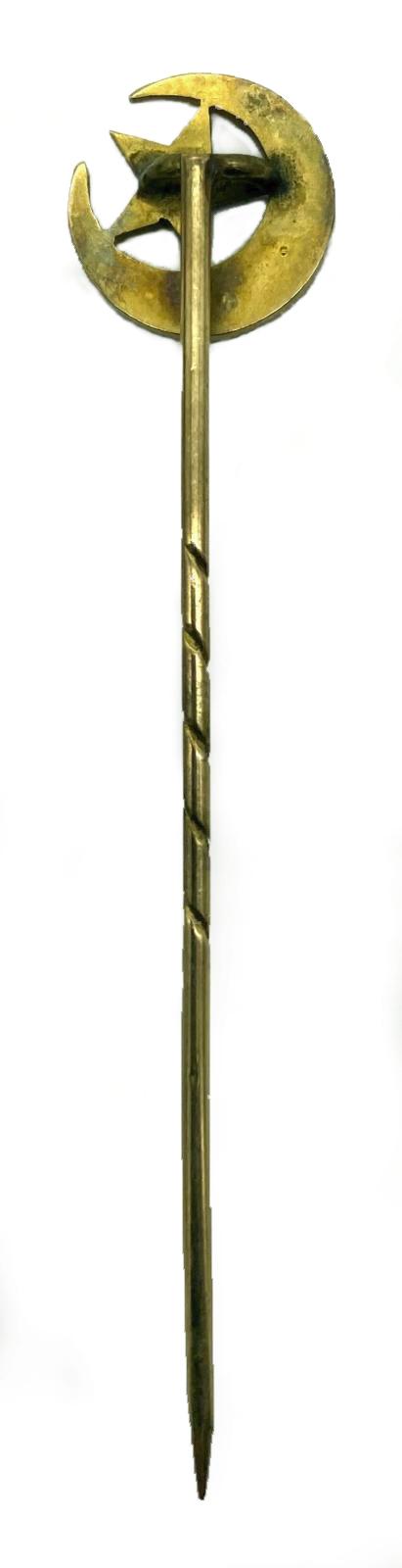 Reverse of Ottoman gold and seed pearl stick pin in form of crescent and star