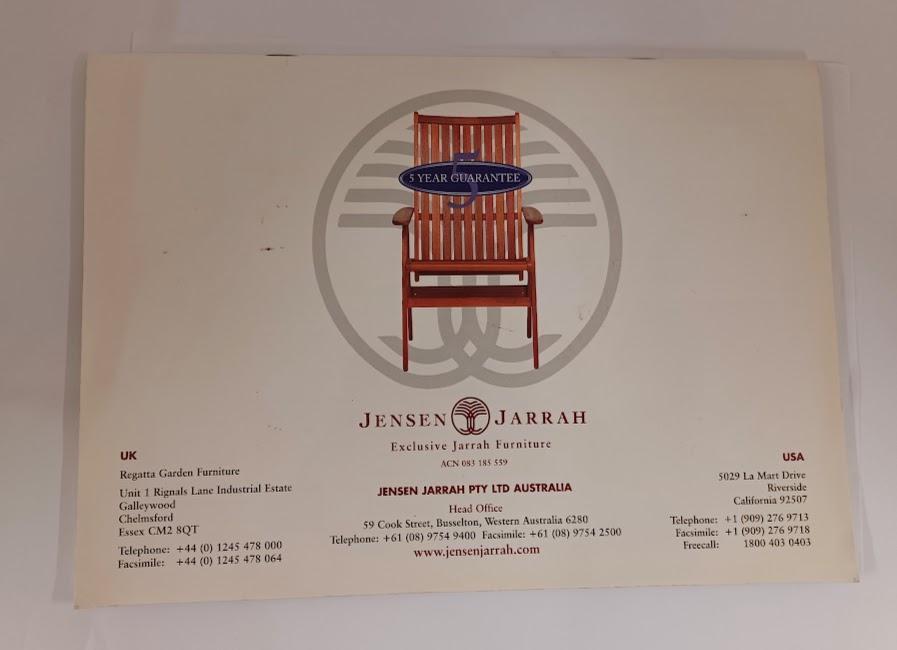 Jensen Jarrah Catalogue - back cover