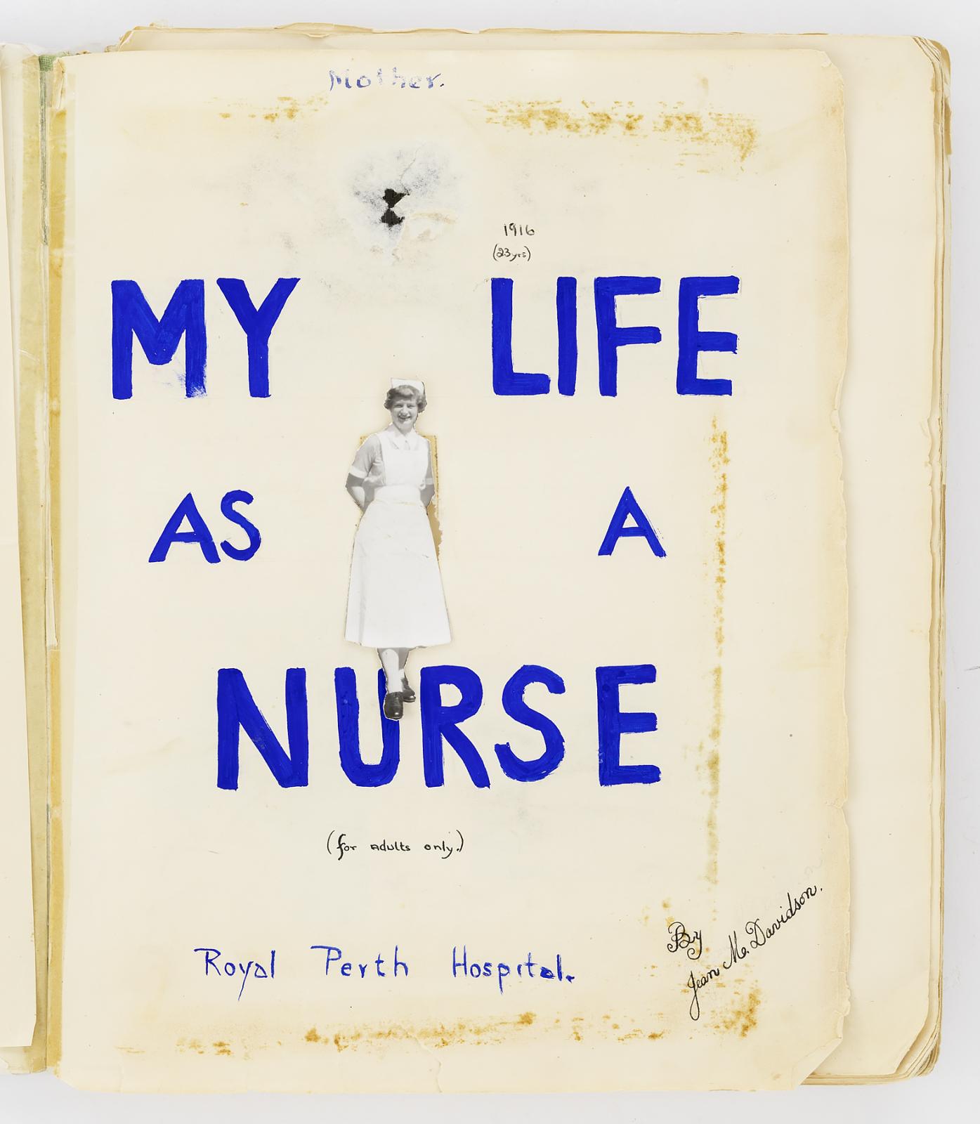 Inside cover of Jean Davidson's sketchbook, 'My Life as a Nurse', 1951-1954