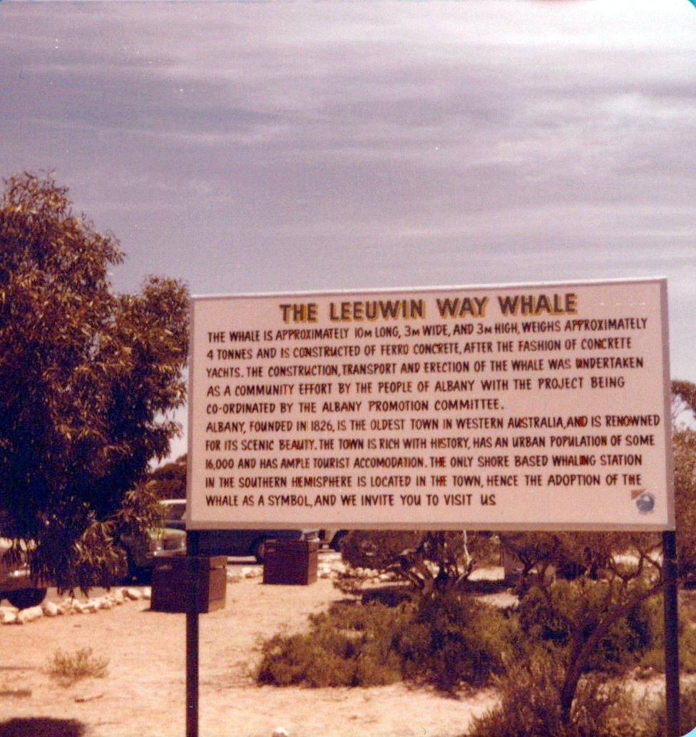 The Leeuwin Way Whale sign is/was situated in the car park of the Eucla Roadhouse, not in Albany. 
