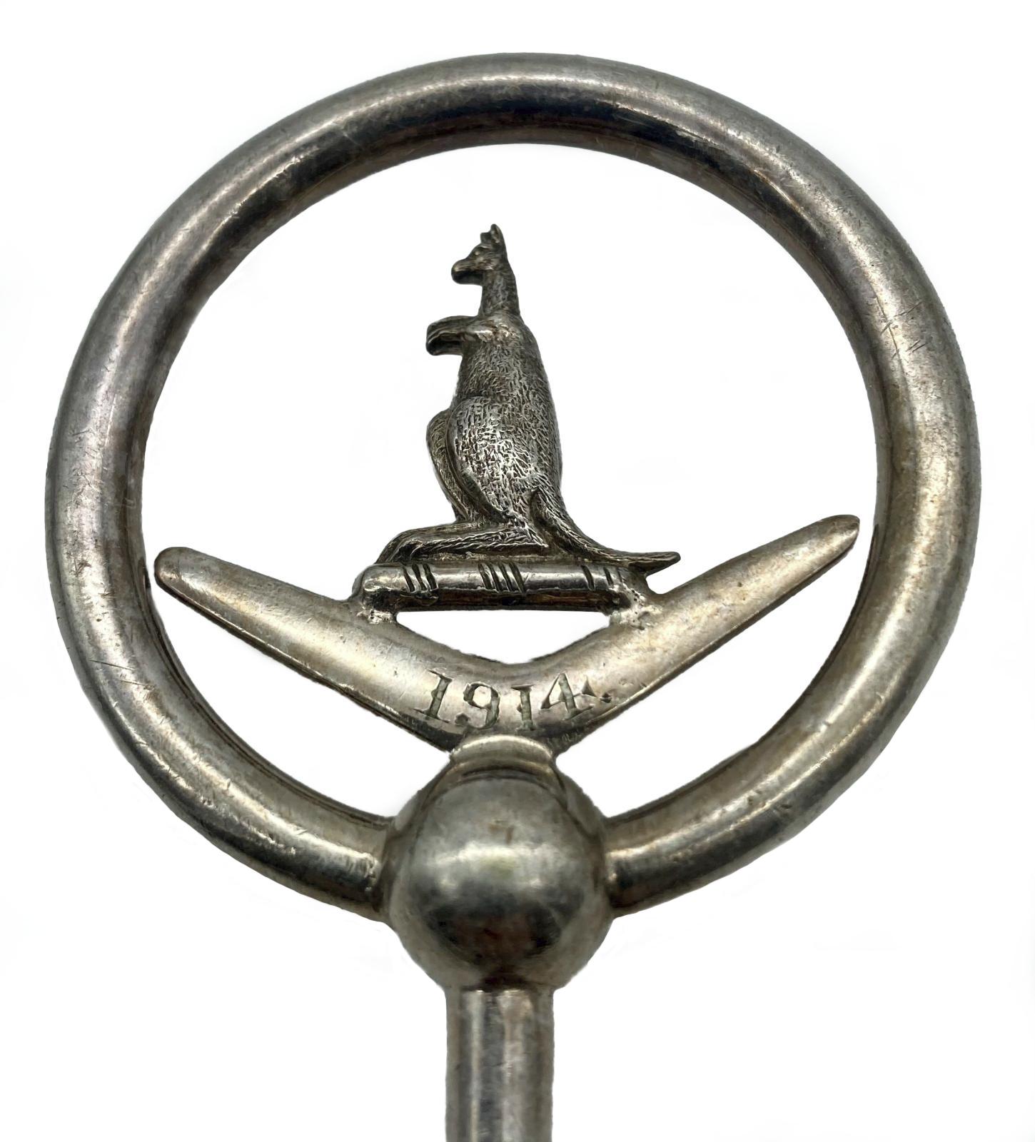 Close-up of silver plated fork with kangaroo - 2 - showing date