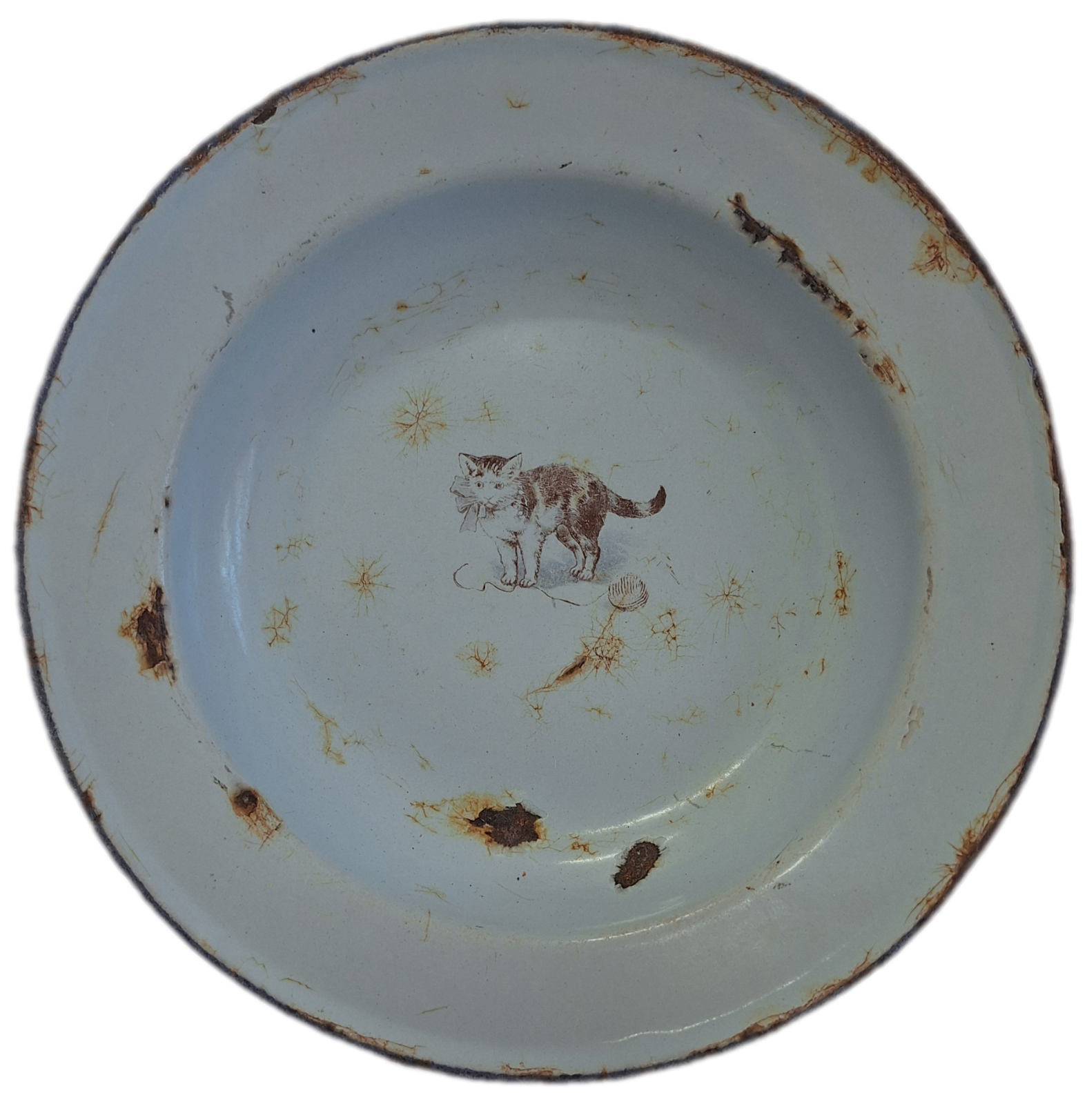 15-070.1 blue enamel plate with cat decal without background image