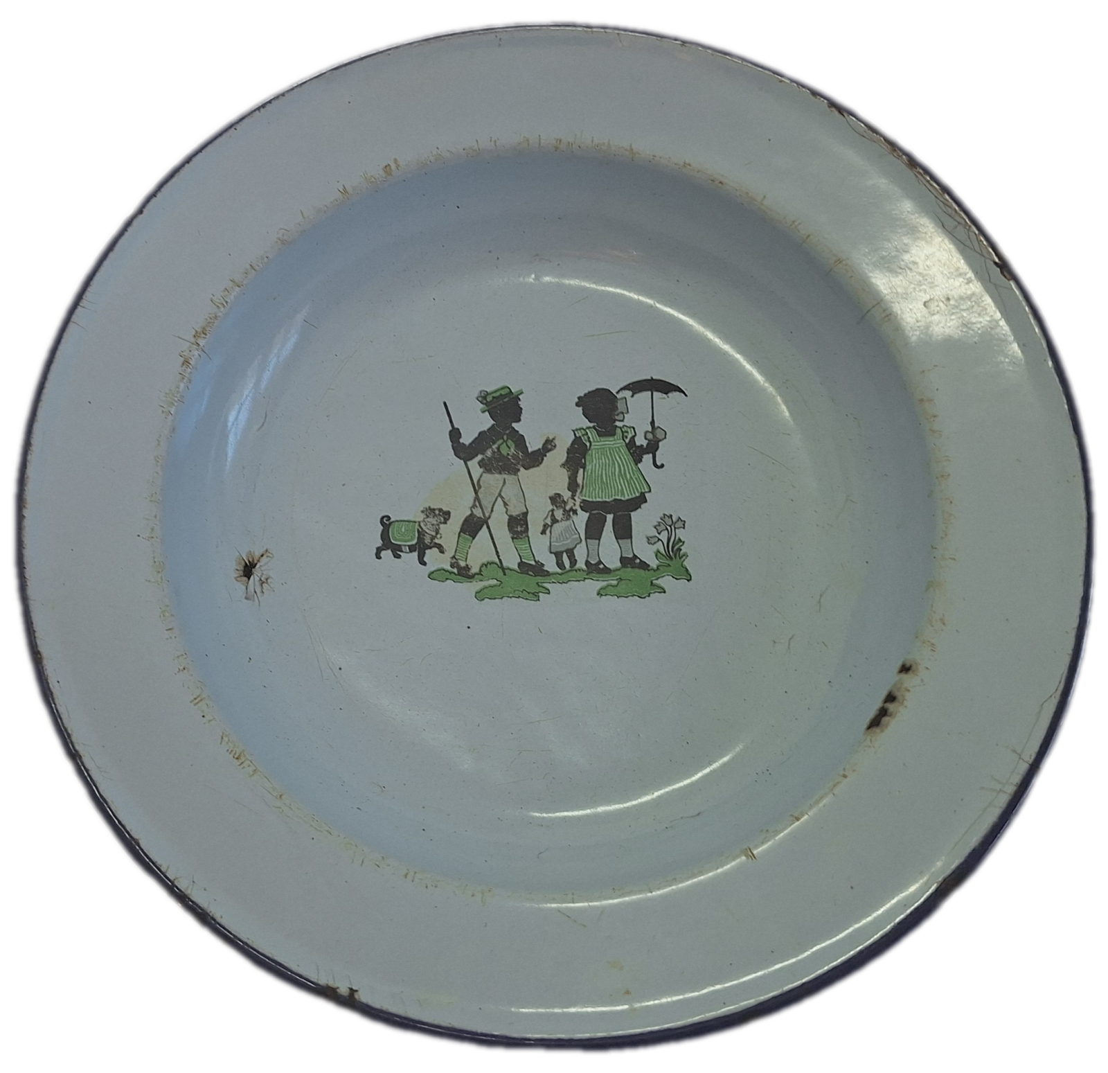 15-0707.2 blue enamel plate with children decal image