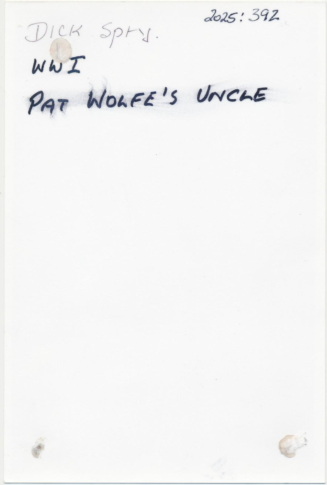 Back of photograph of Dick Spry