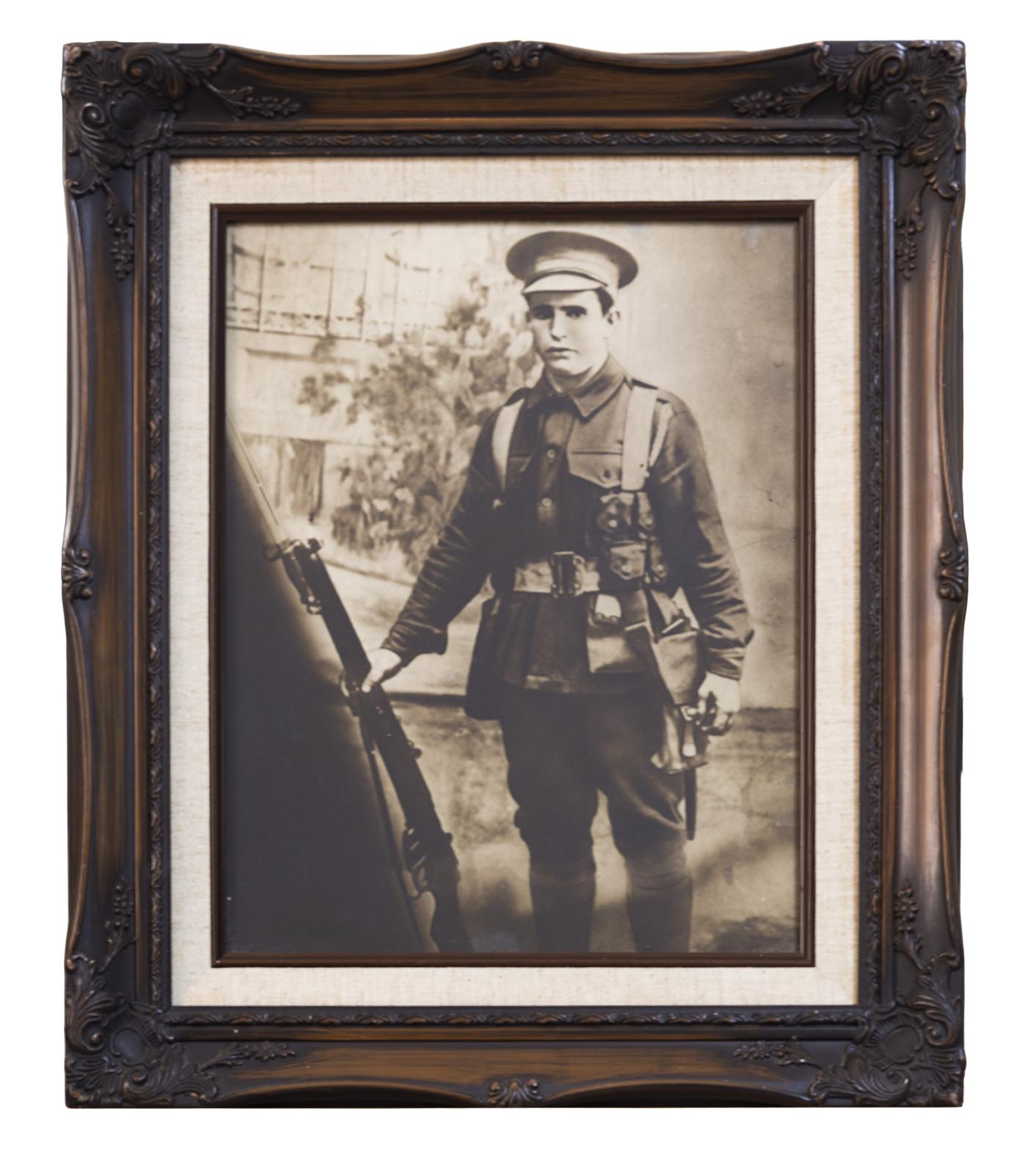 Framed studio portrait of Hubert Francis Harris in WW1 uniform