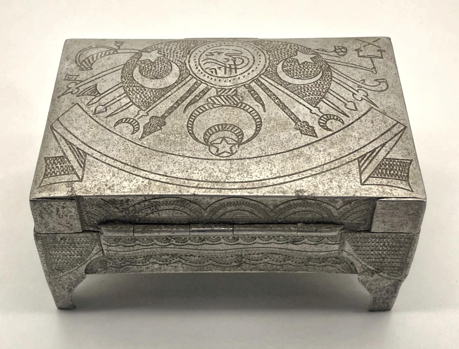 Back view of Ottoman POW trench art cigarette box