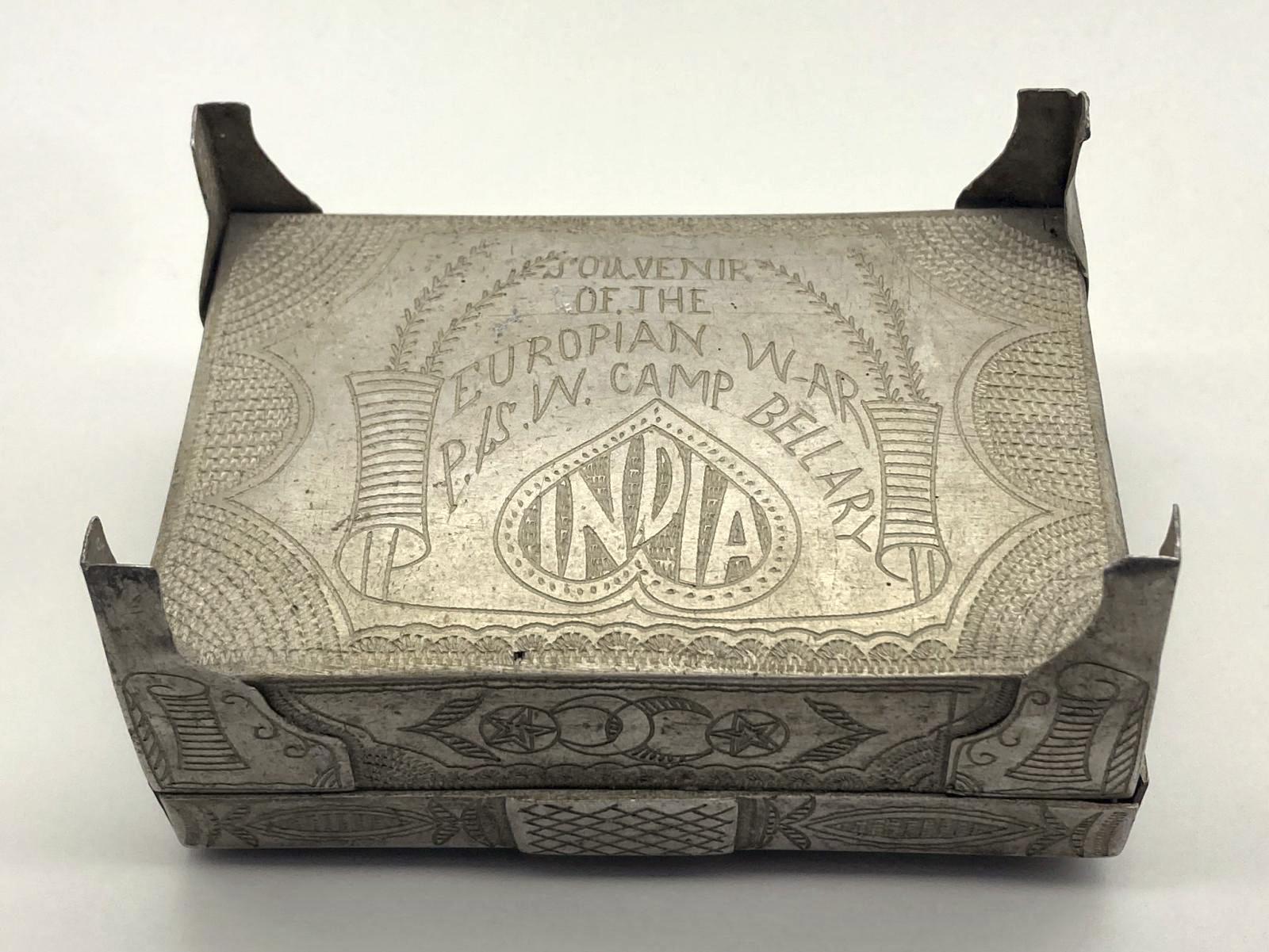 Oblique view of underneath of Ottoman POW trench art cigarette box