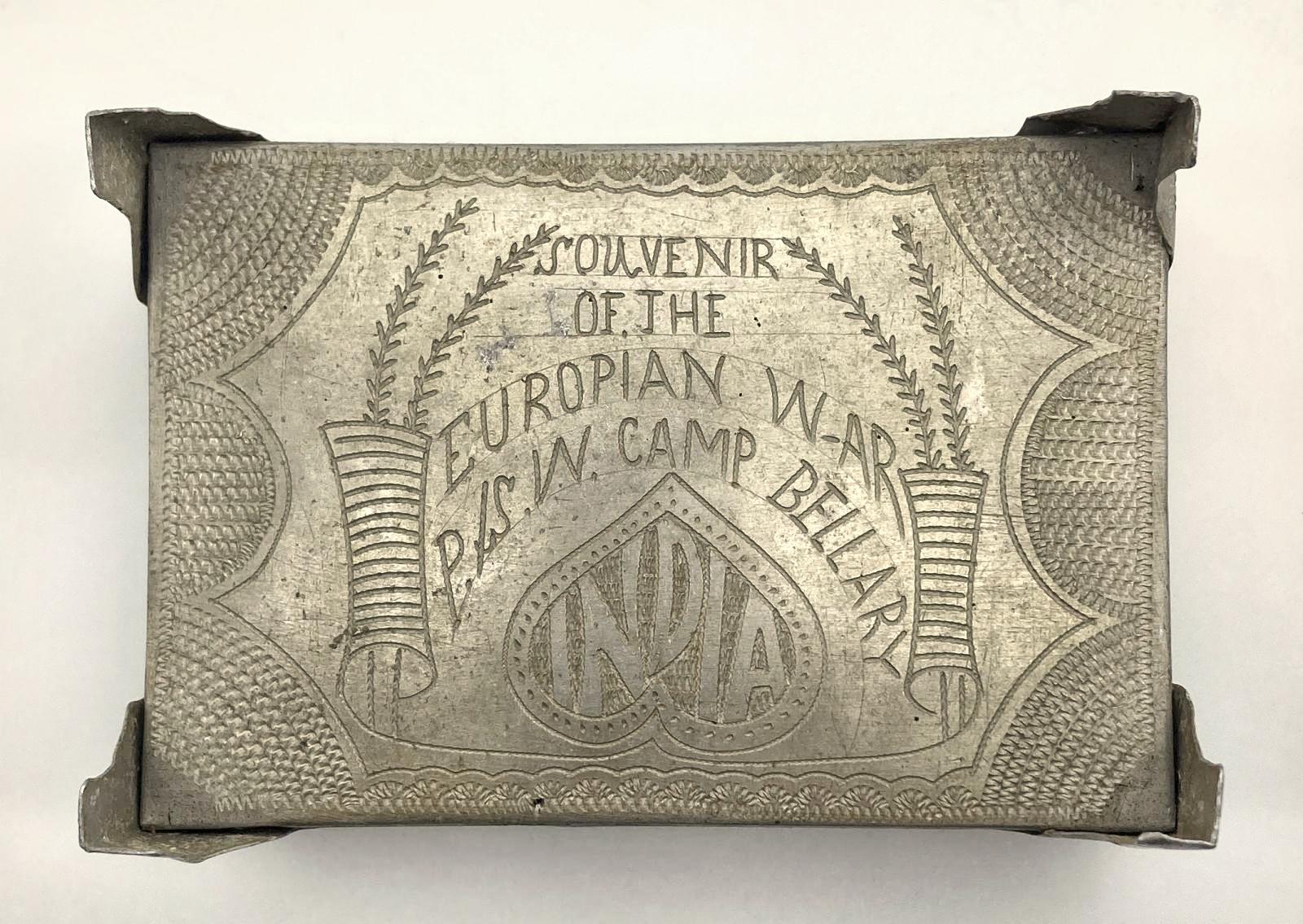 View of underneath of Ottoman POW trench art cigarette box