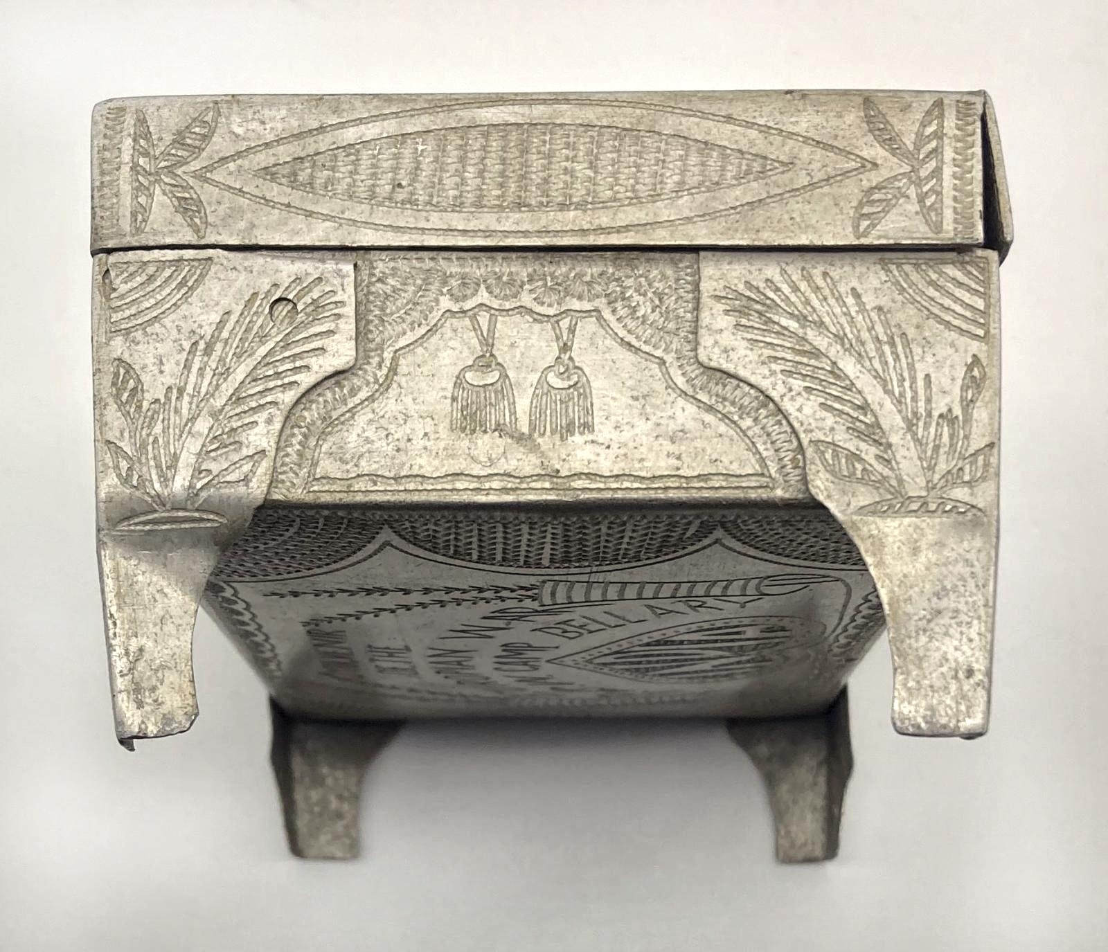 Top view of other side of Ottoman POW trench art cigarette box