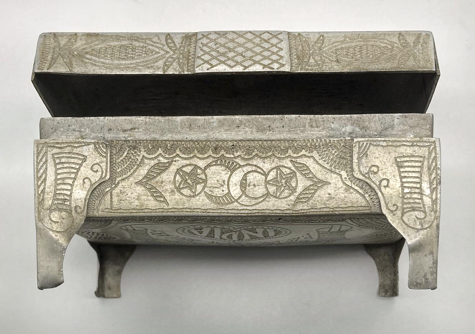 Top view of front side of Ottoman POW trench art cigarette box