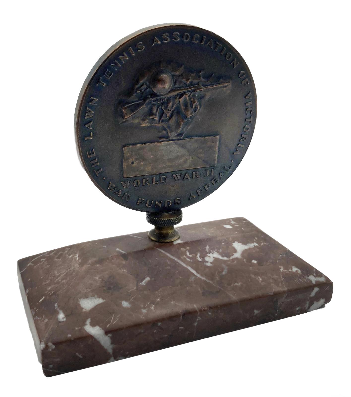 Lawn Tennis Association of Victoria mounted medallion - oblique view