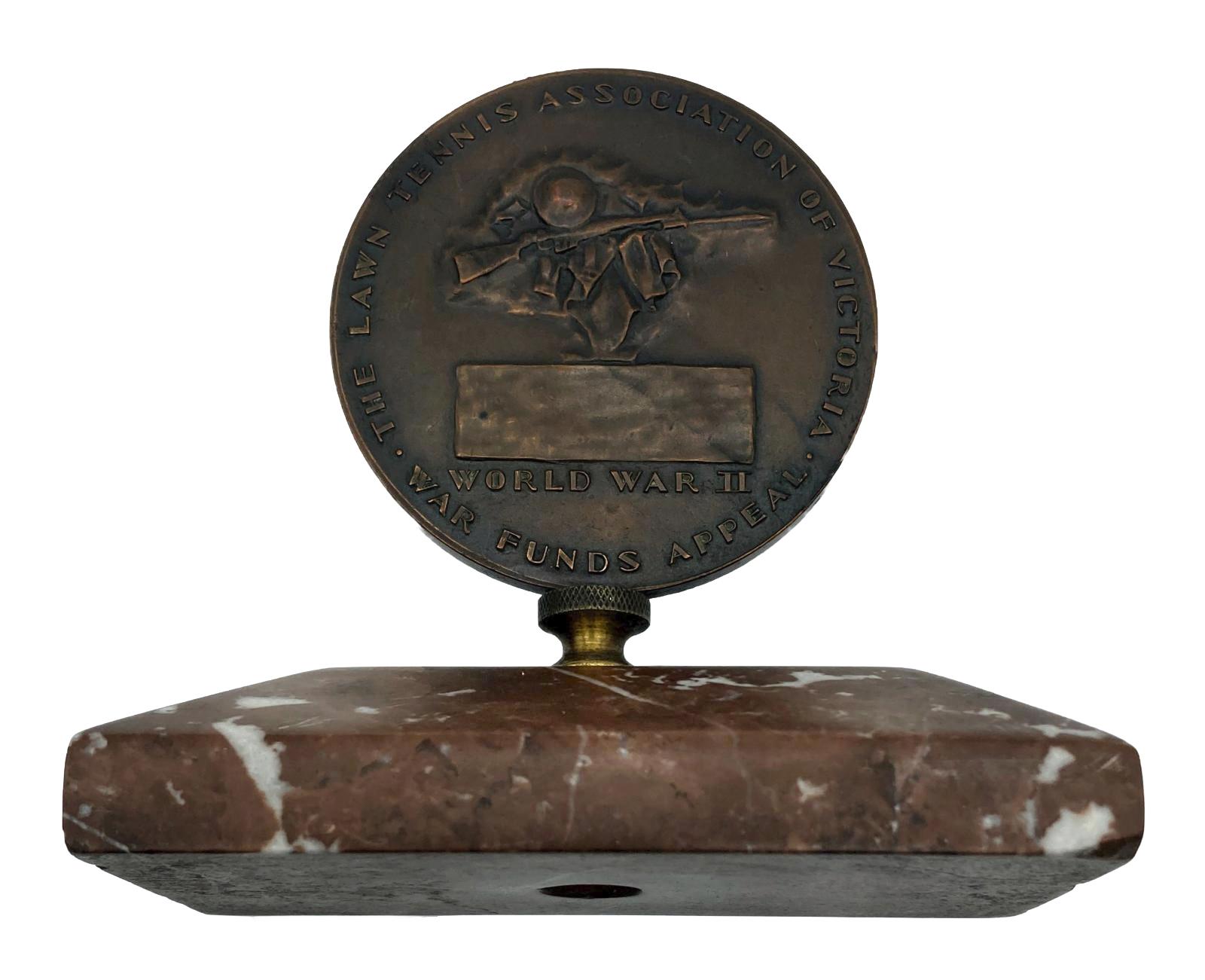 Lawn Tennis Association of Victoria mounted medallion - side view of front