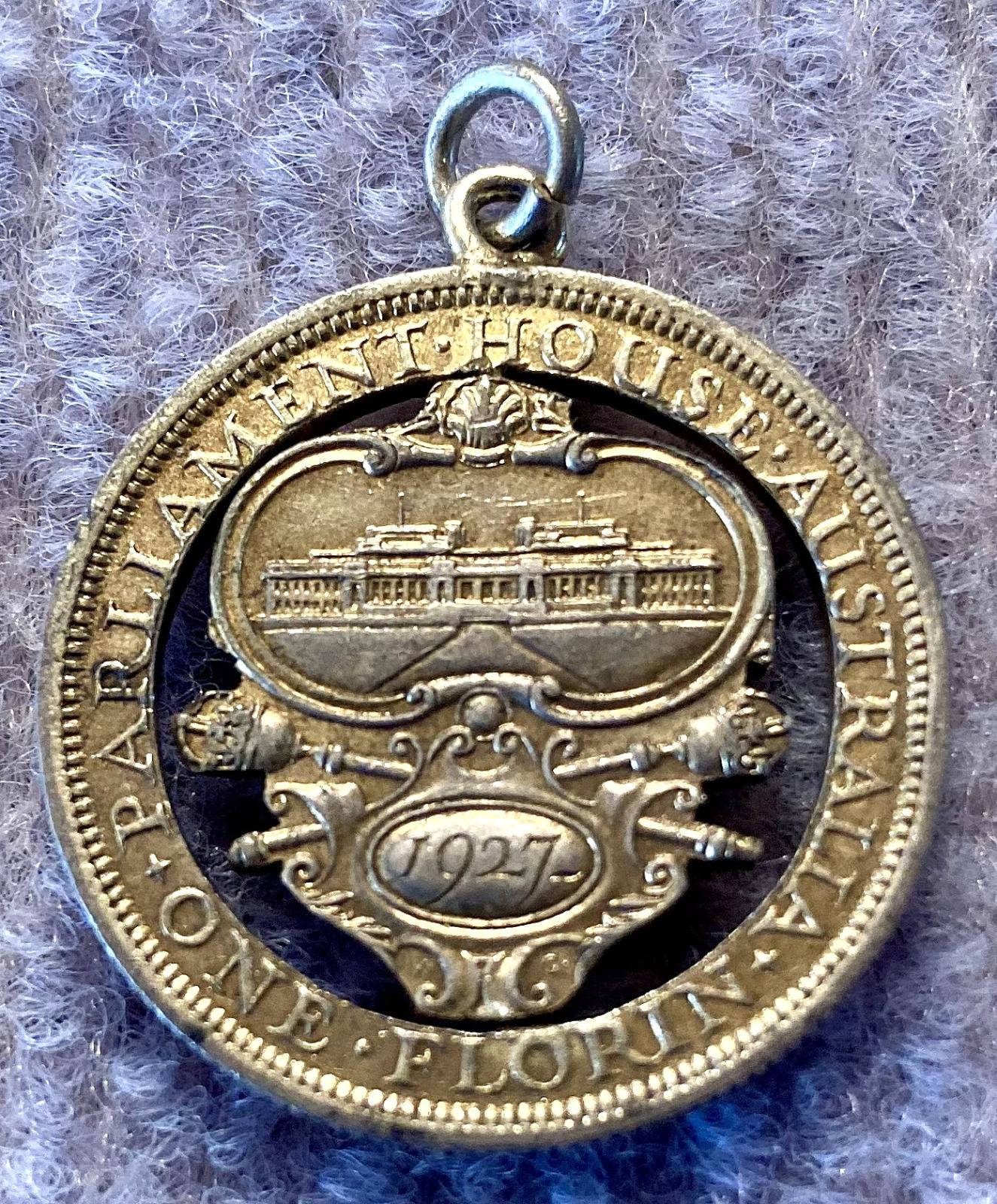 Pendant made from 1927 Australian florin - front view