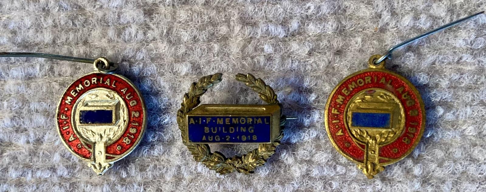 A.I.F. Memorial fundraising pins - three varieties