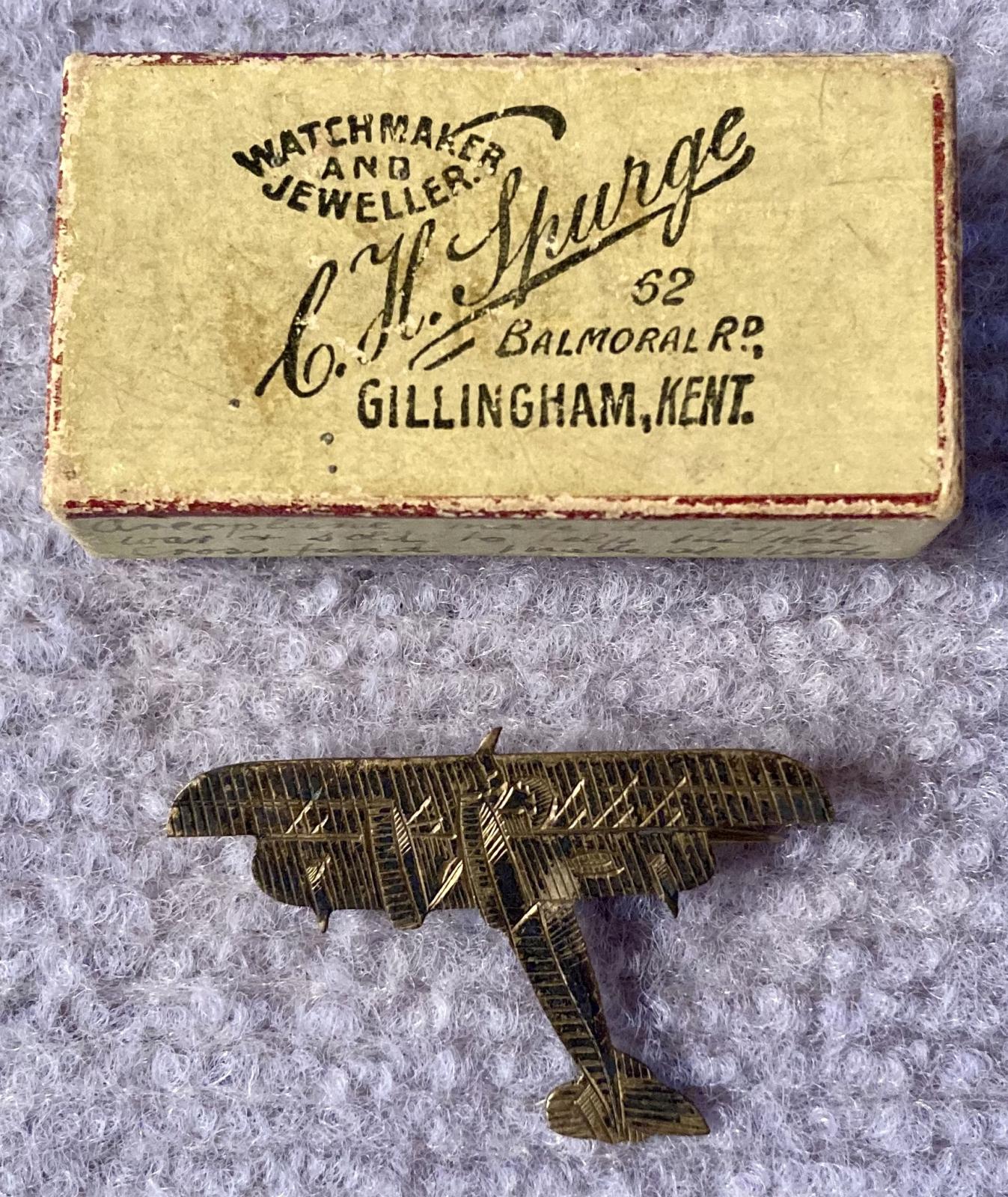Short Brothers plane fundraising brooch with closed box