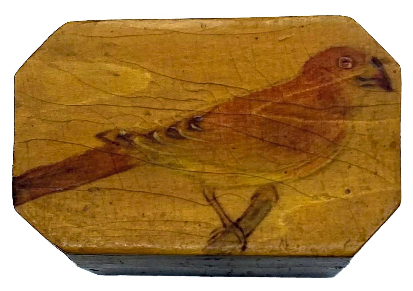 Lacquered timber box with bird motif - top view