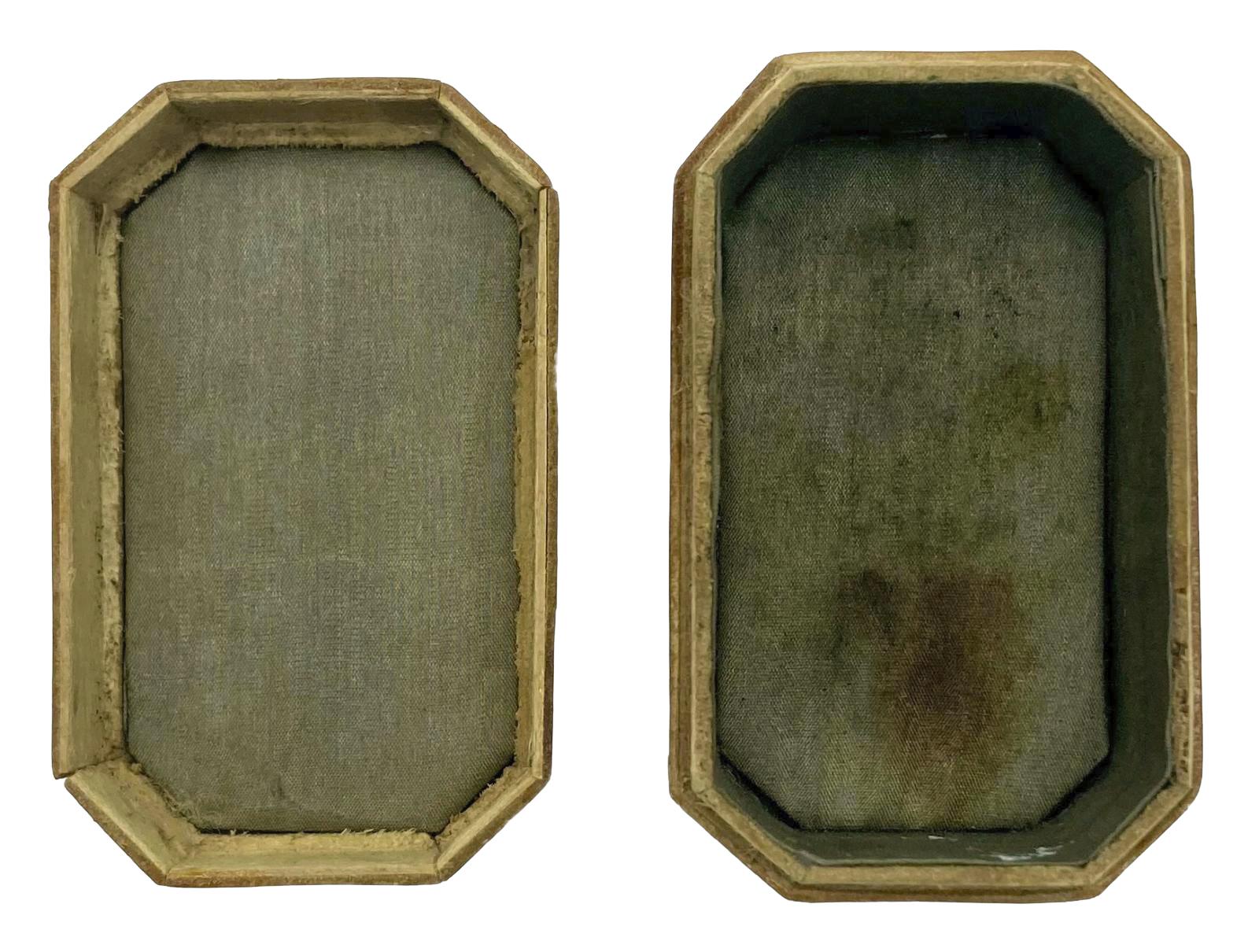 Lacquered timber box with bird motif - view of inside of both sections from above