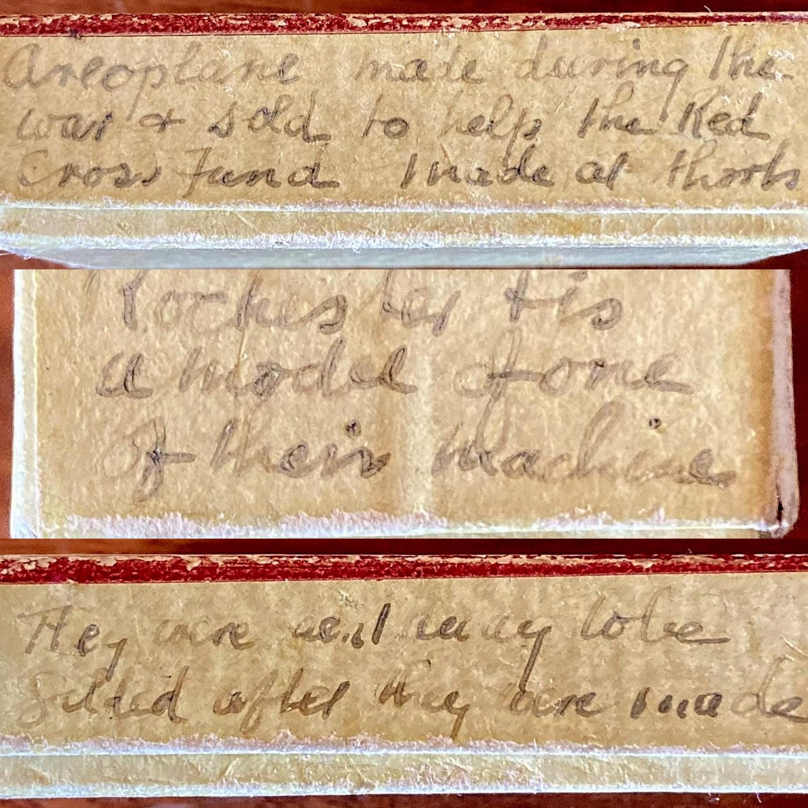 Collage of text on all three sides of box 