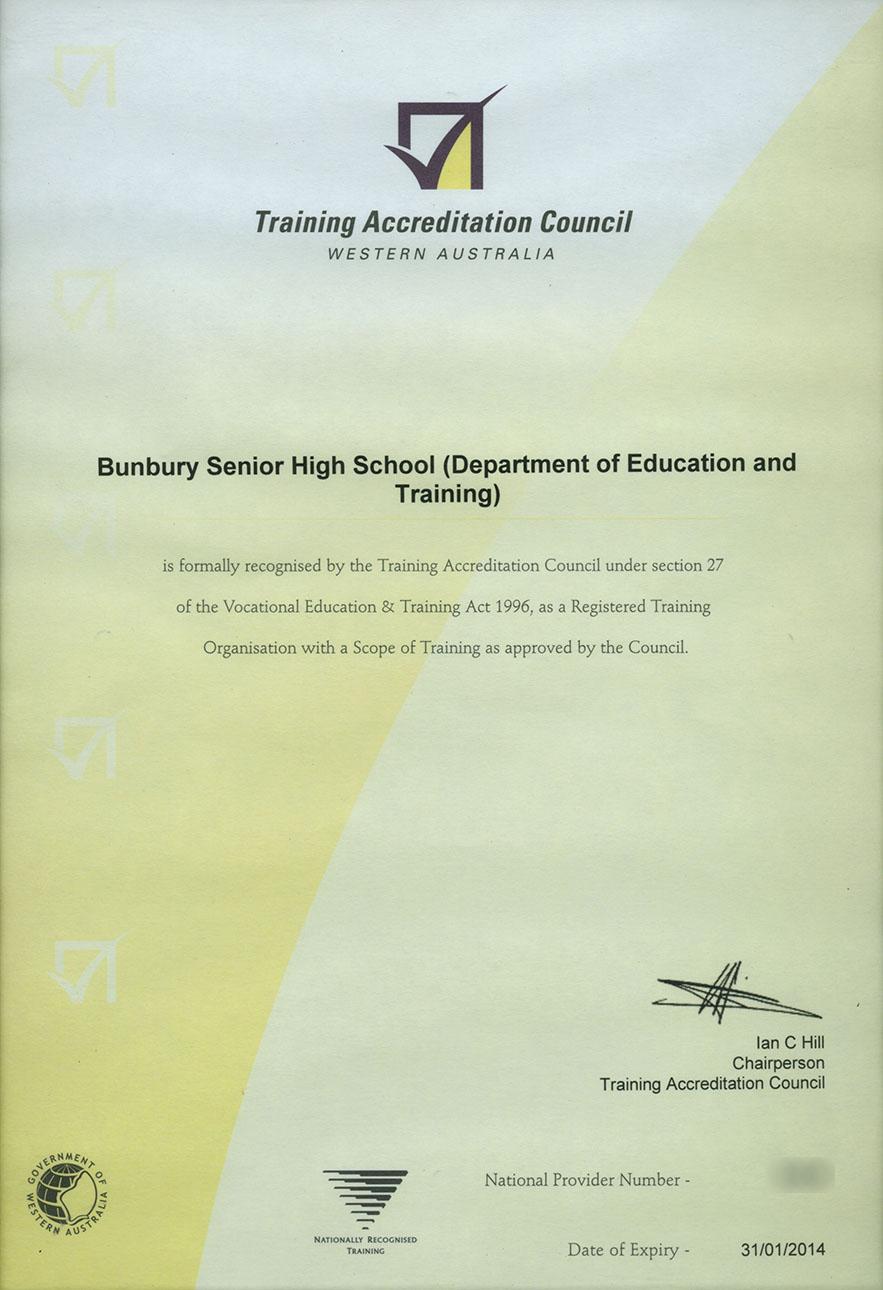 BSHS Training Accreditation Council Certificate