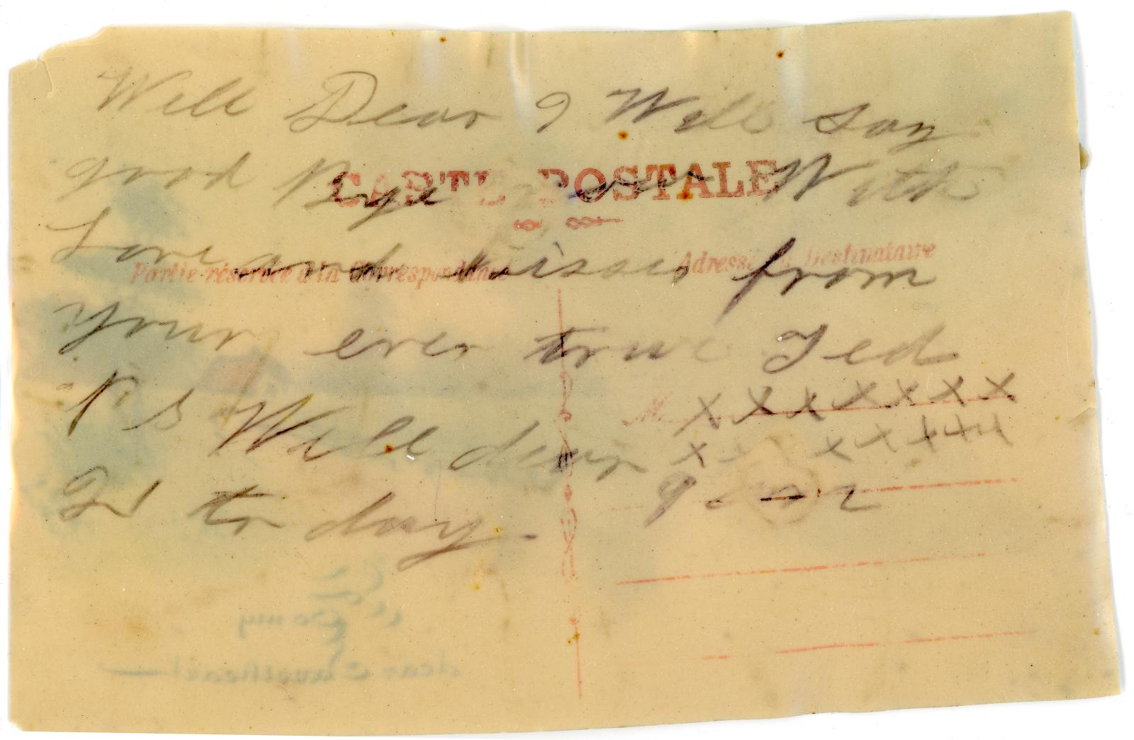 First World War Celluloid Postcard Sent to Vera VERGE from Pte Edward Charles MOUCHEMORE  6351