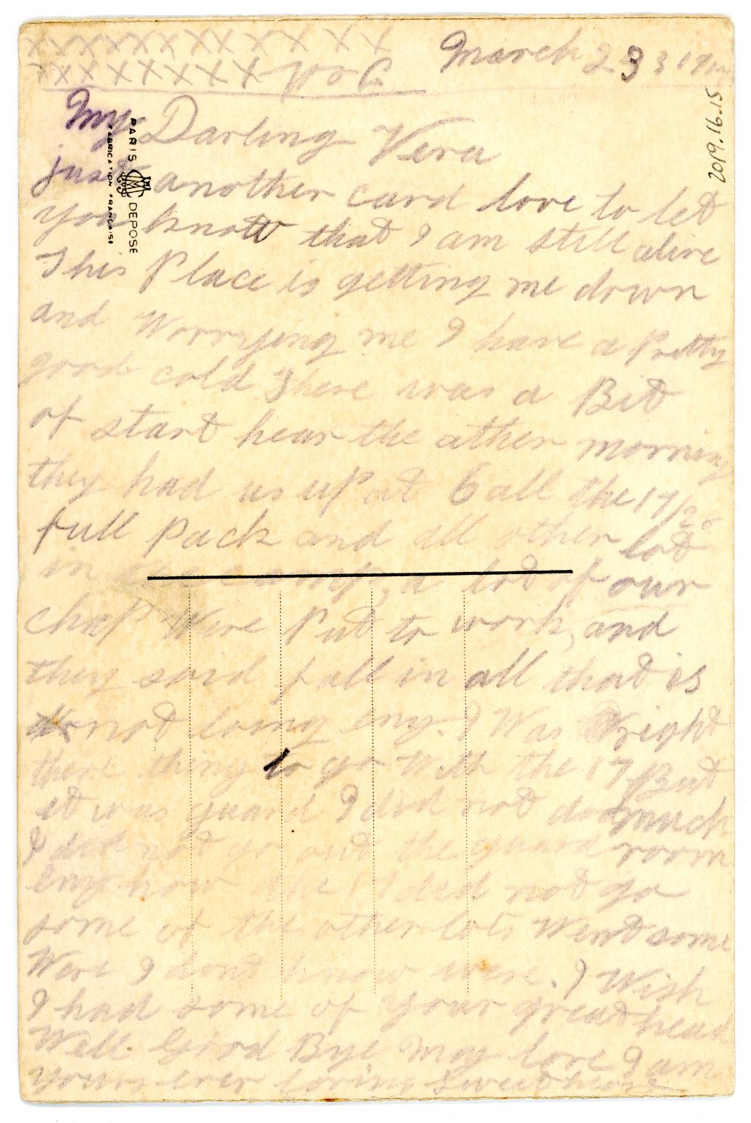 First World War Postcard sent home by Pte Edward Charles MOUCHEMORE 6351