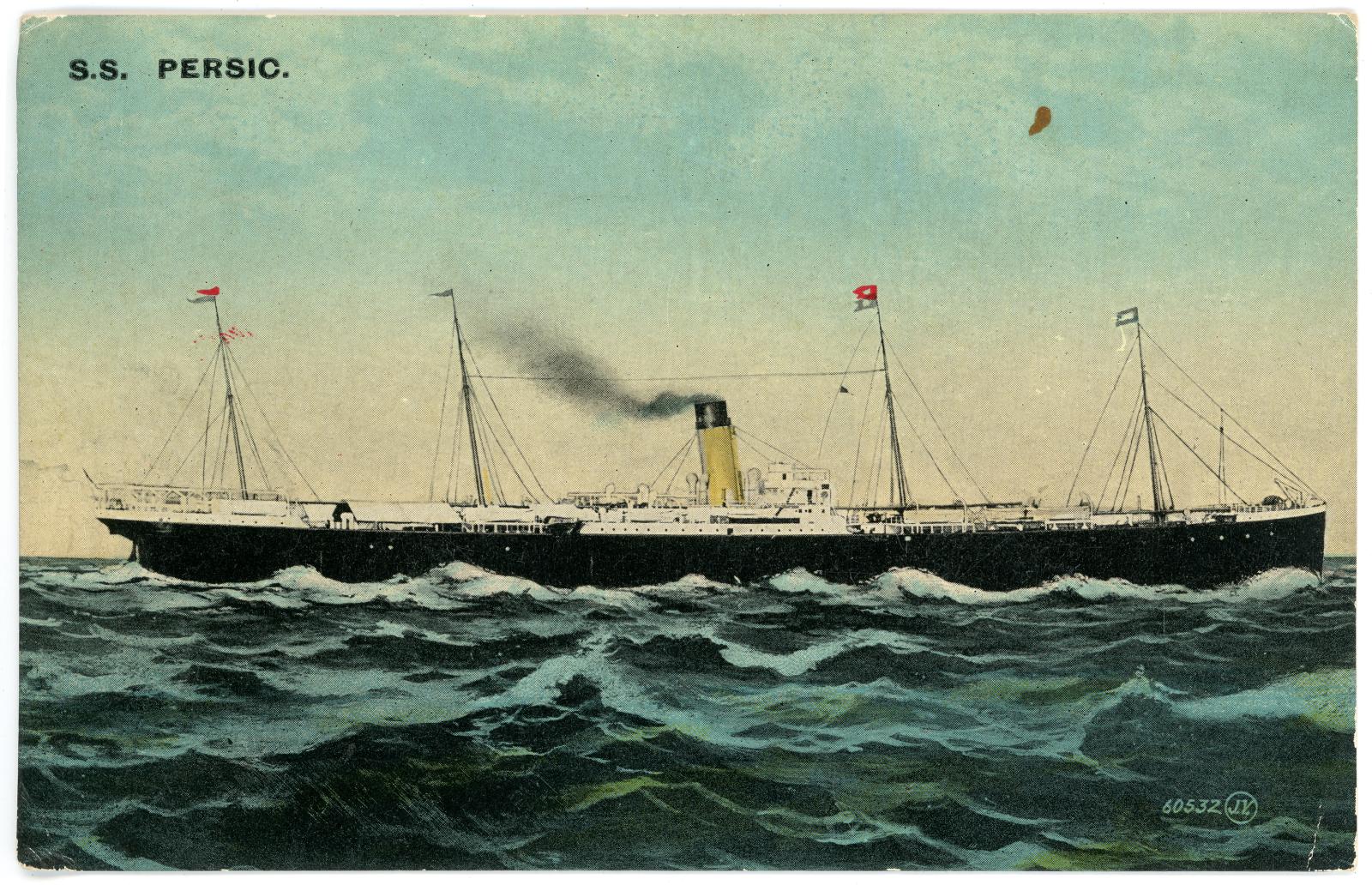 First World War Postcard of S. S. Persic sent home by Pte Edward Charles MOUCHEMORE 6351