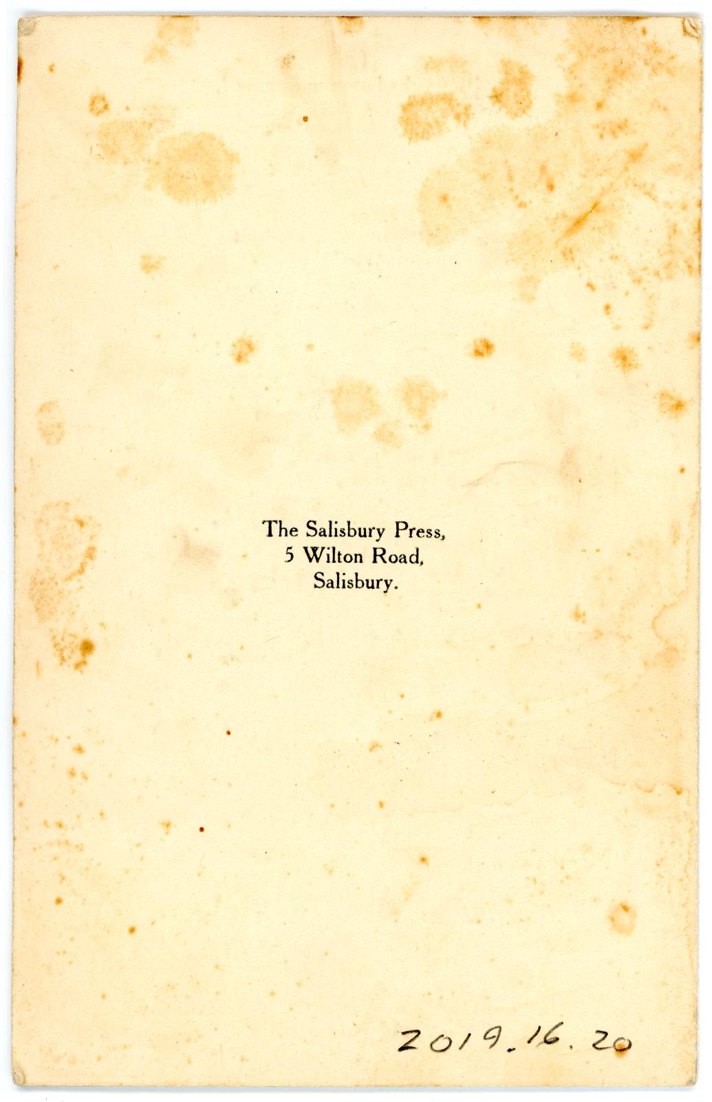 First World War Souvenir of Rollestone Camp Card from Pte. Edward Charles MOUCHEMORE 6351