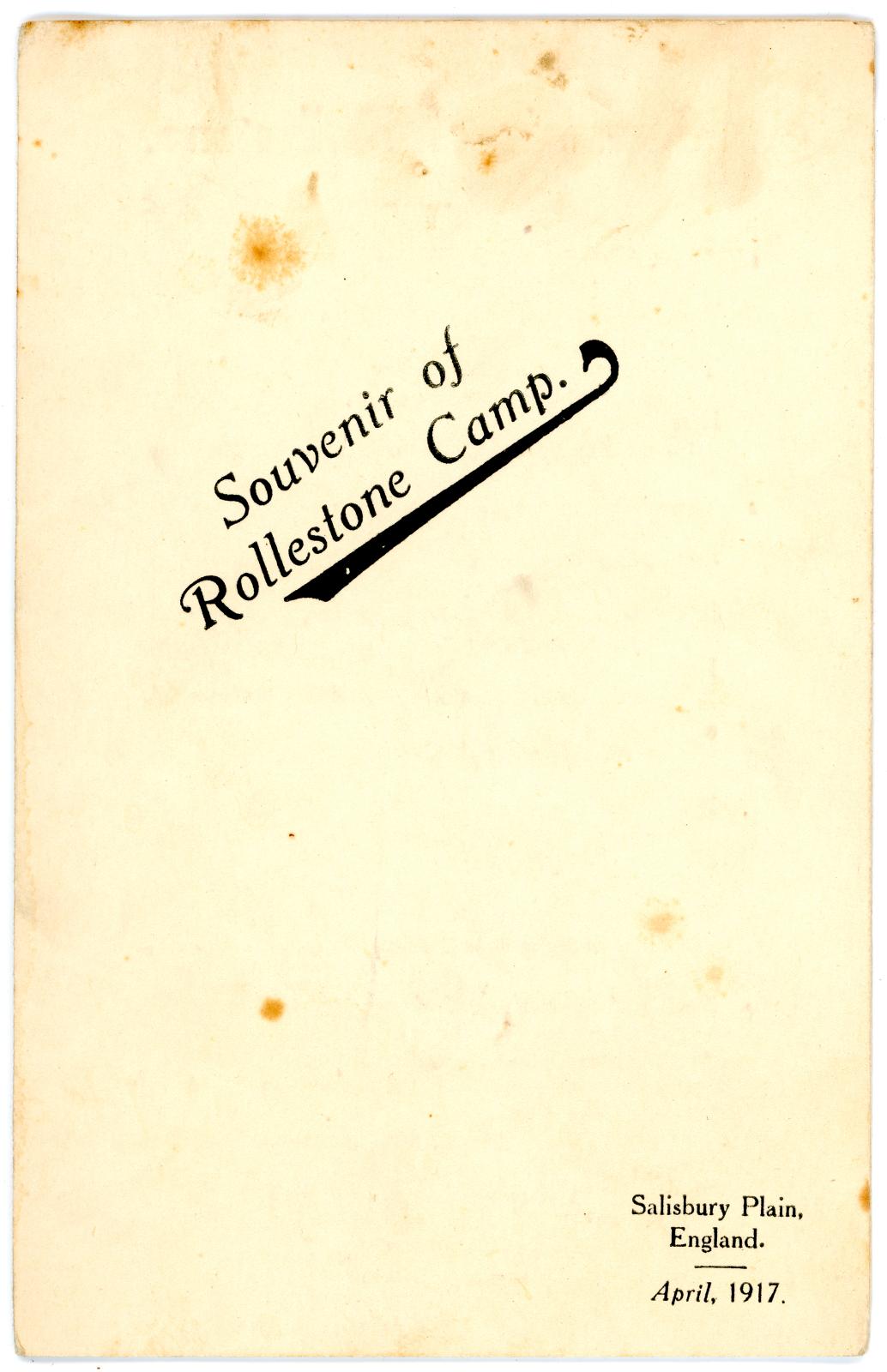 First World War Souvenir of Rollestone Camp Card from Pte. Edward Charles MOUCHEMORE 6351