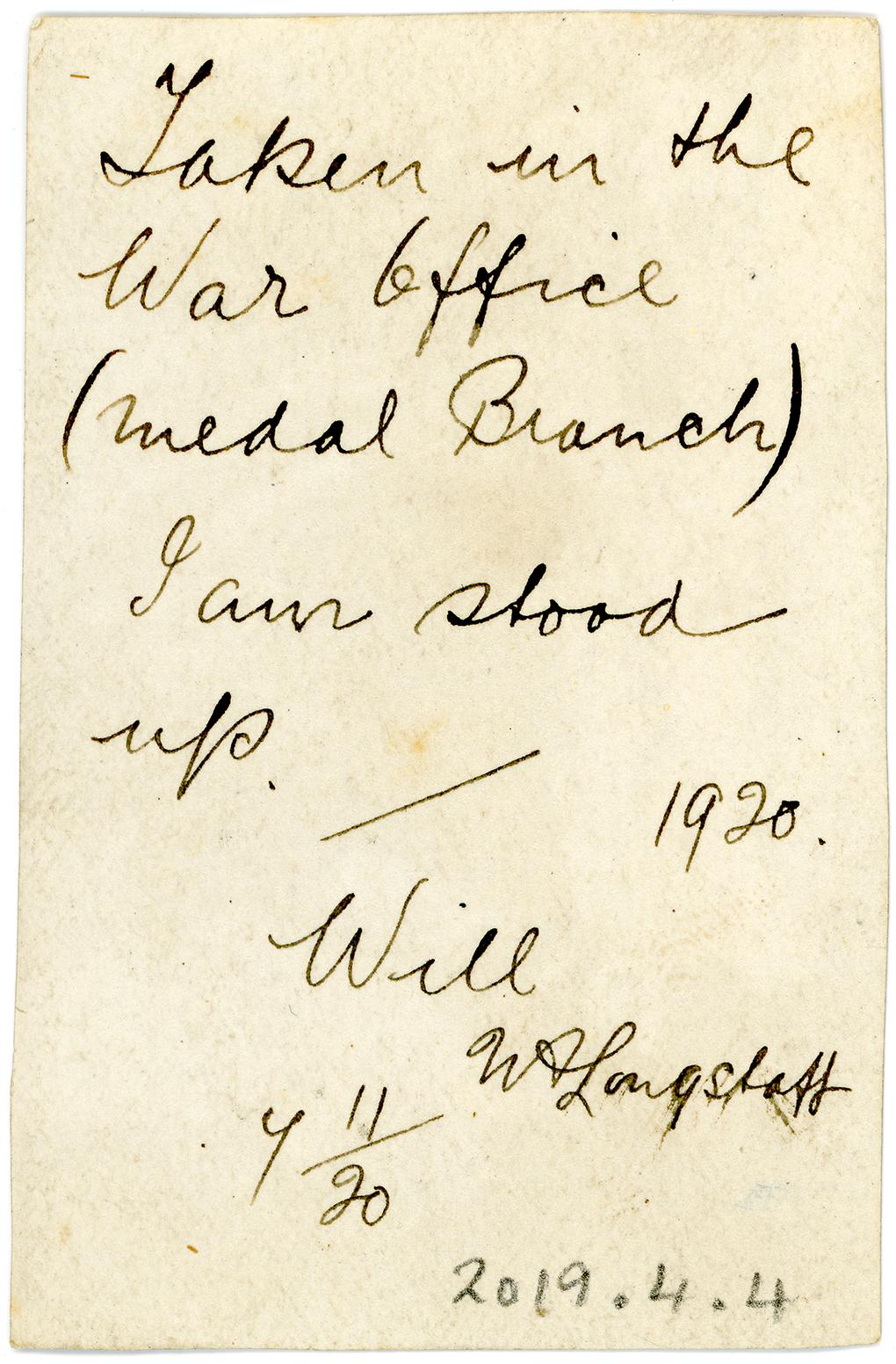 War Office Medal Branch Back