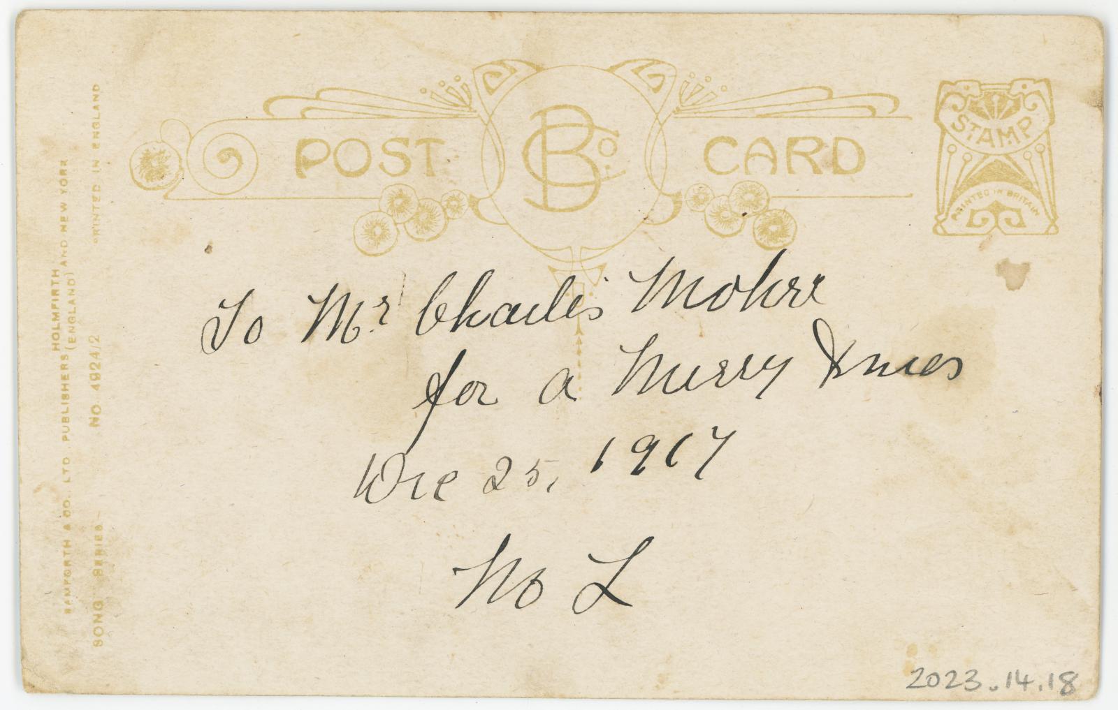 First World War Postcard sent to Charles MOHR