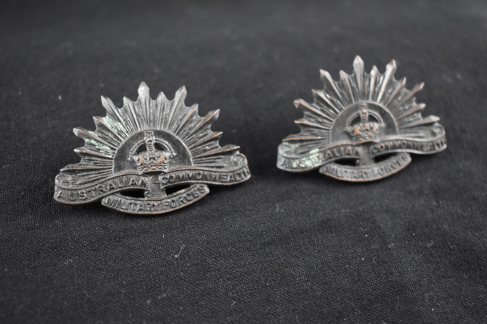 Pair Rising Sun  collar badges
