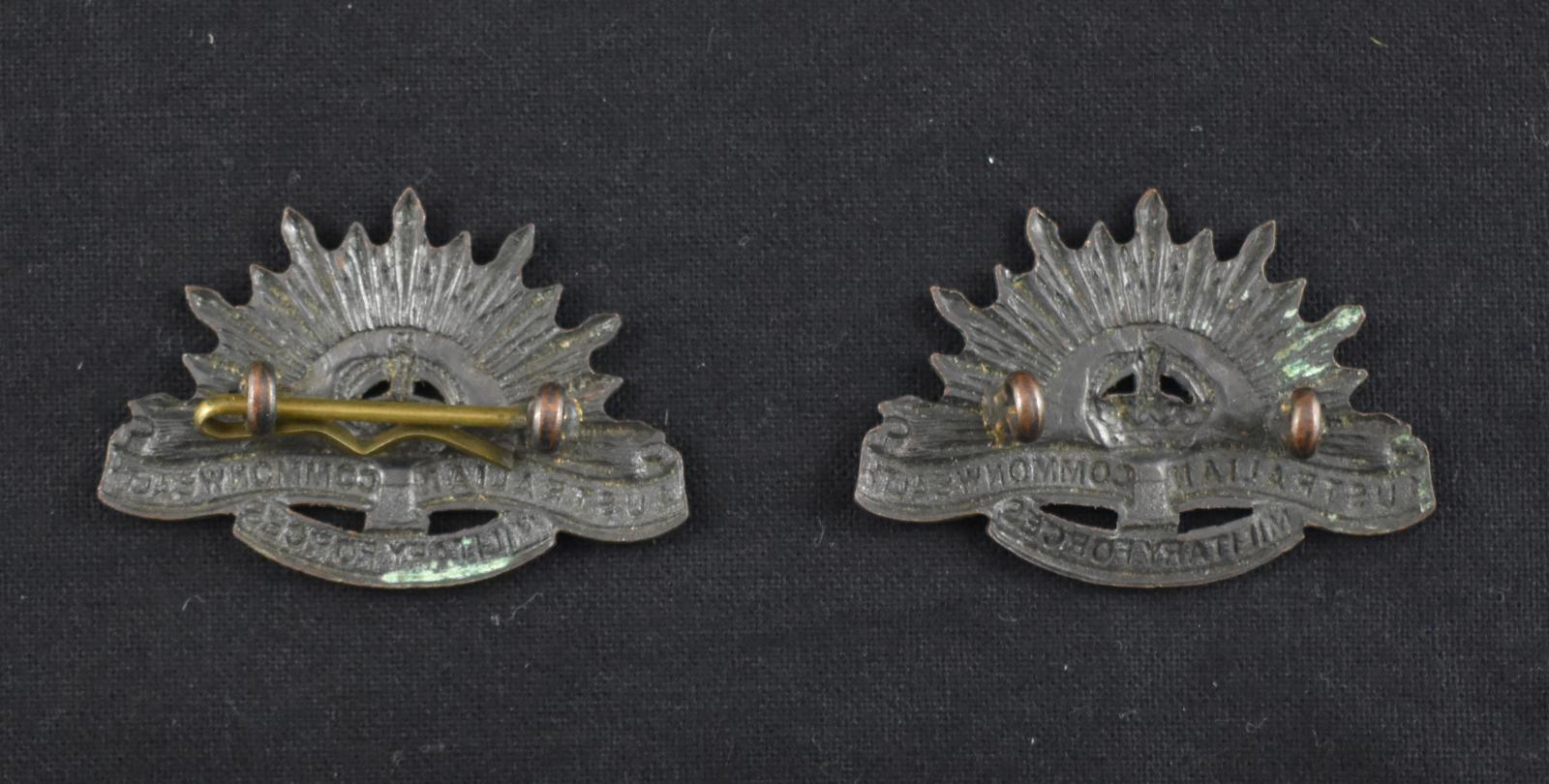 Pair Rising Sun collar badges